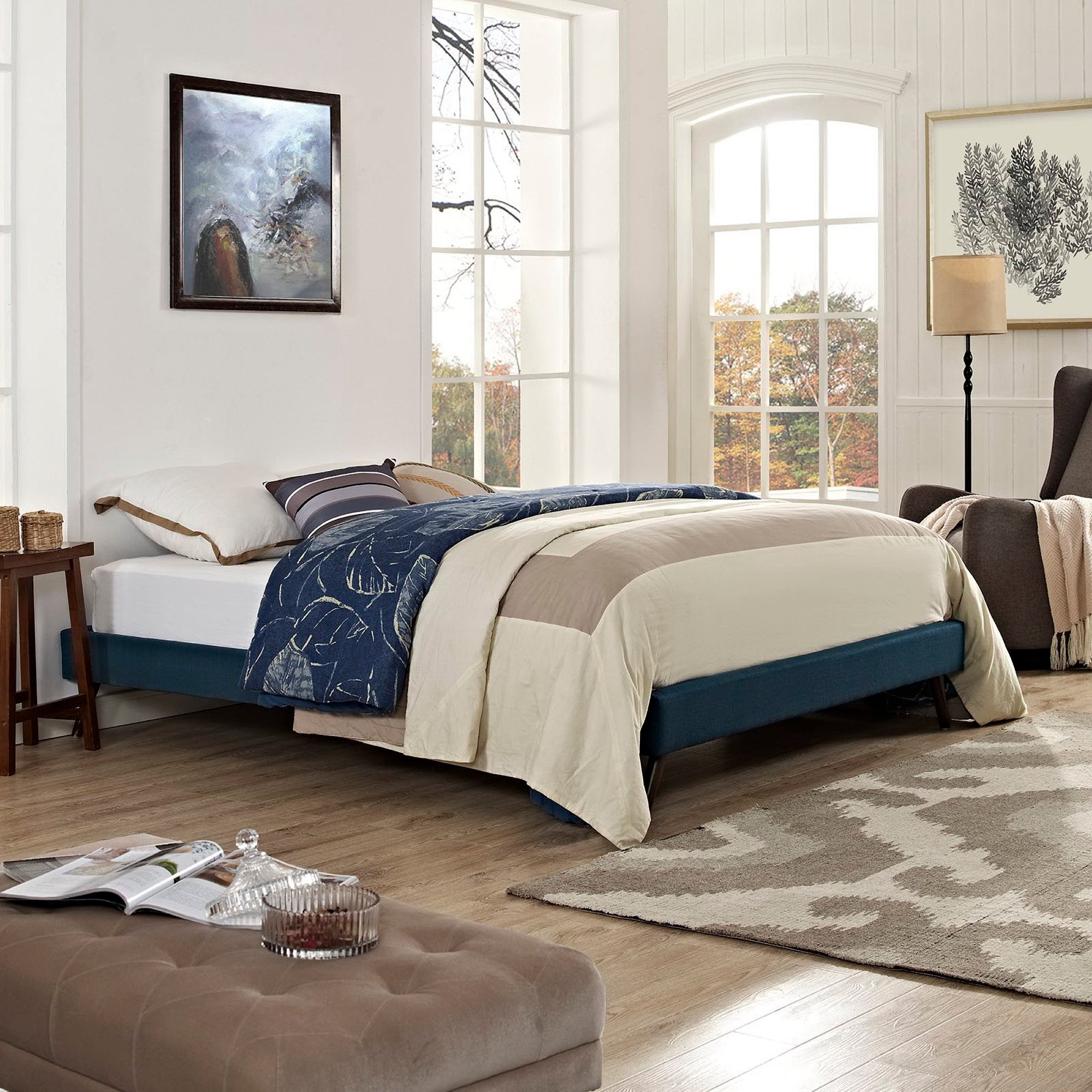Helen Fabric Full Bed Frame with Round Splayed Legs