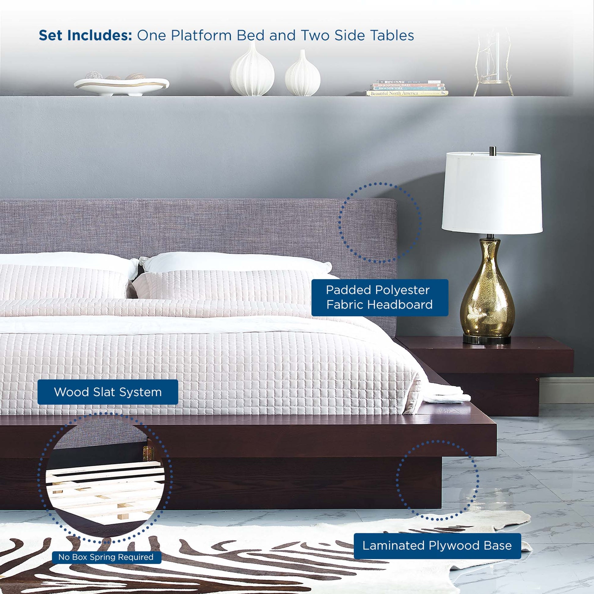 Freja 3 Piece Fabric Queen Bedroom Set