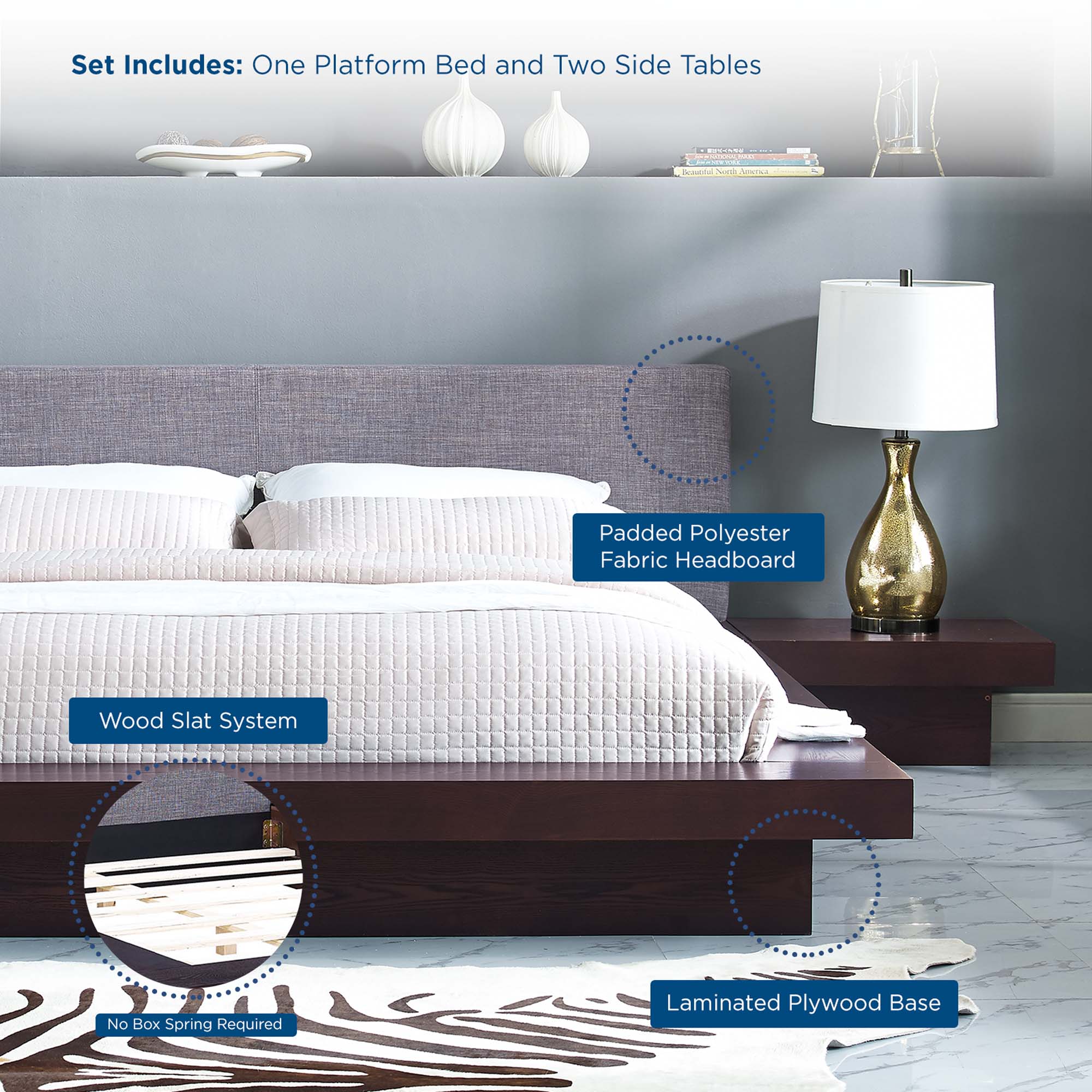 Freja 3 Piece Fabric Queen Bedroom Set