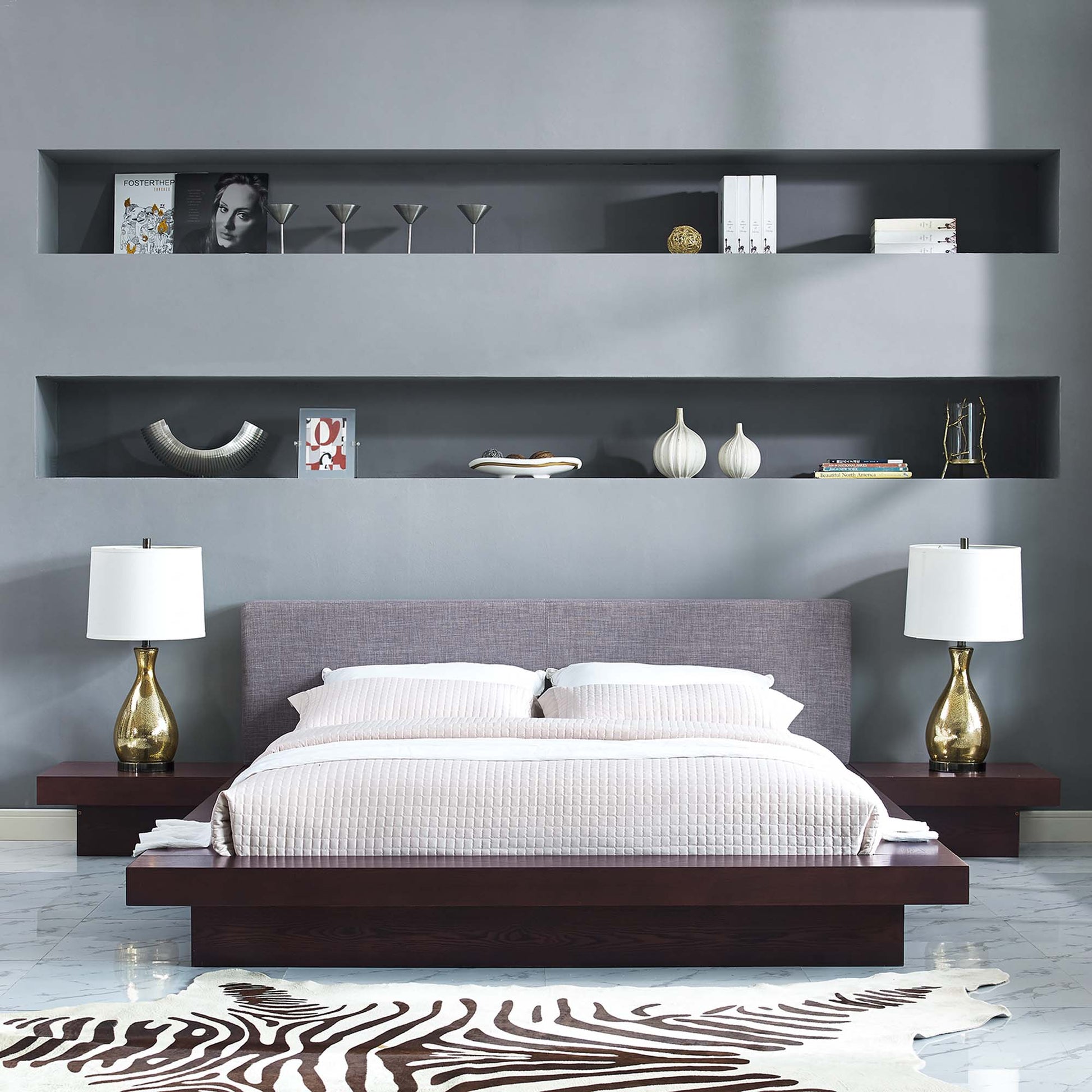 Freja 3 Piece Fabric Queen Bedroom Set - Walnut Gray