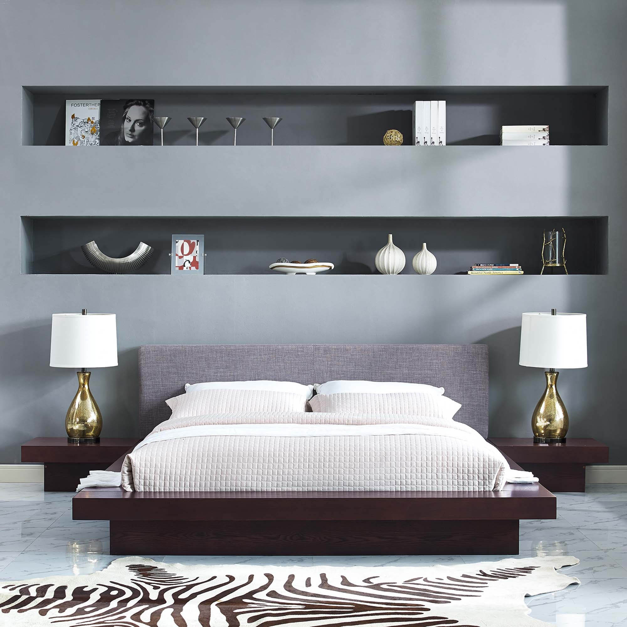 Freja 3 Piece Fabric Queen Bedroom Set - Walnut Gray