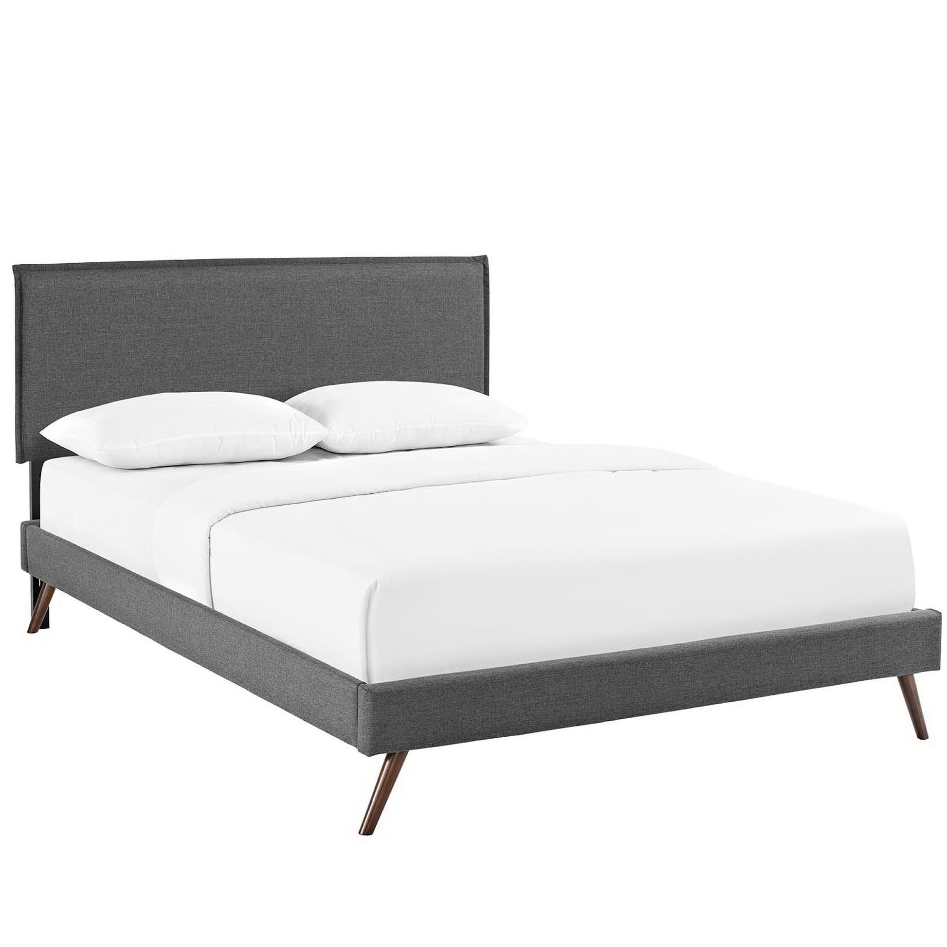 Camille Fabric Queen Platform Bed with Round Splayed Legs - Gray