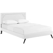 Josie Vinyl Queen Platform Bed with Round Splayed Legs - White