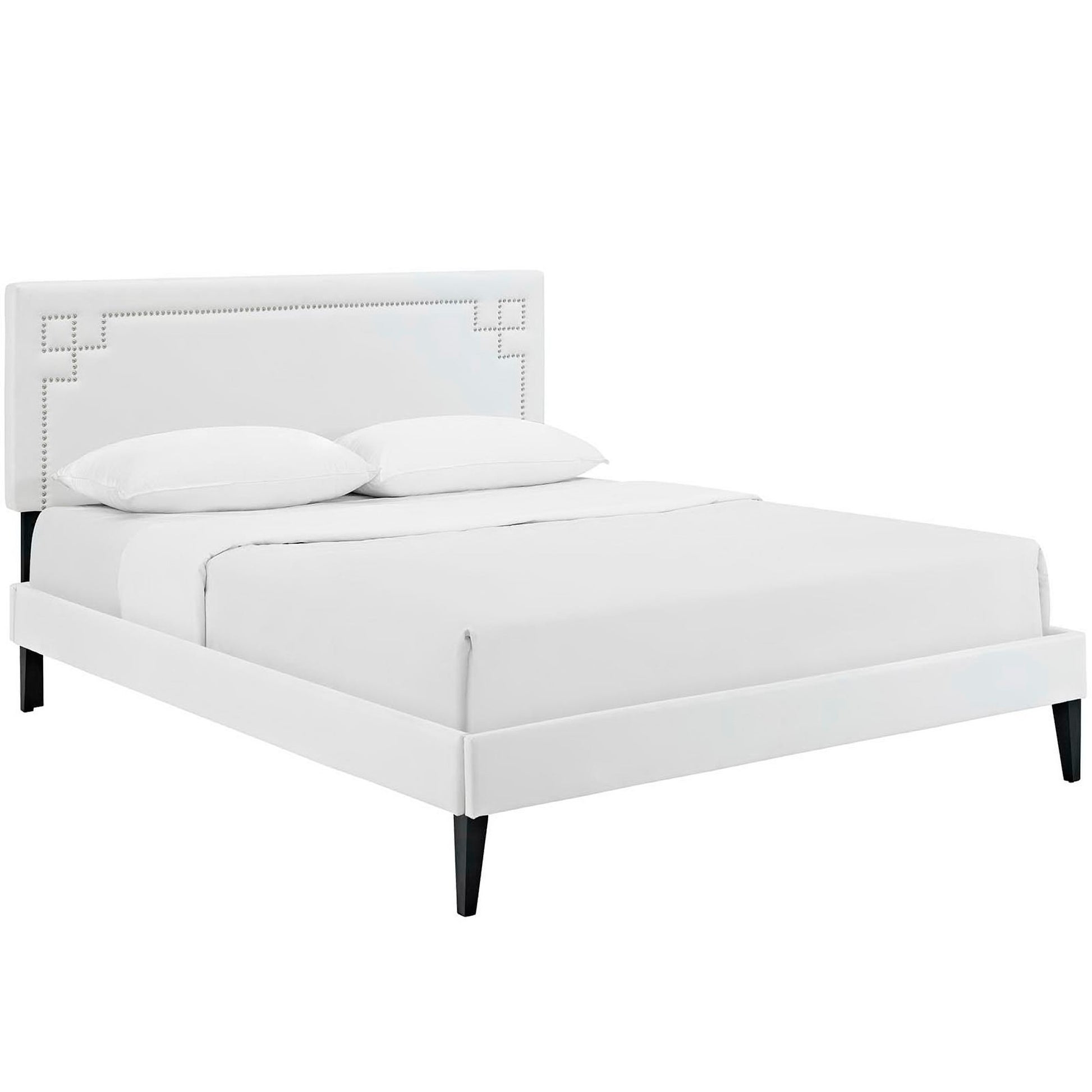 Josie Vinyl Queen Platform Bed with Squared Tapered Legs - White