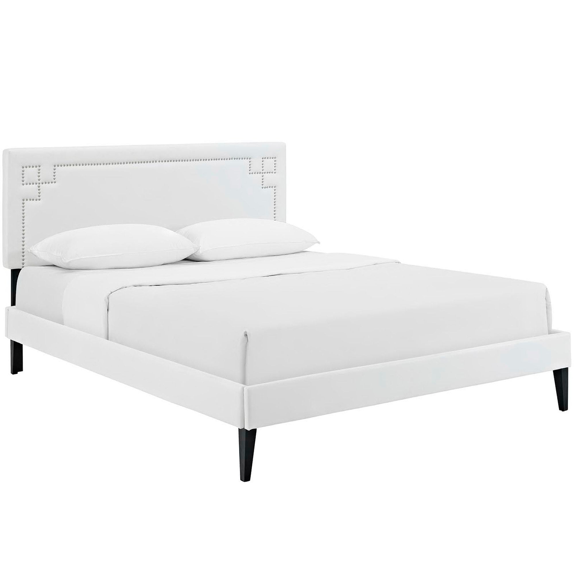 Josie Vinyl Queen Platform Bed with Squared Tapered Legs - White