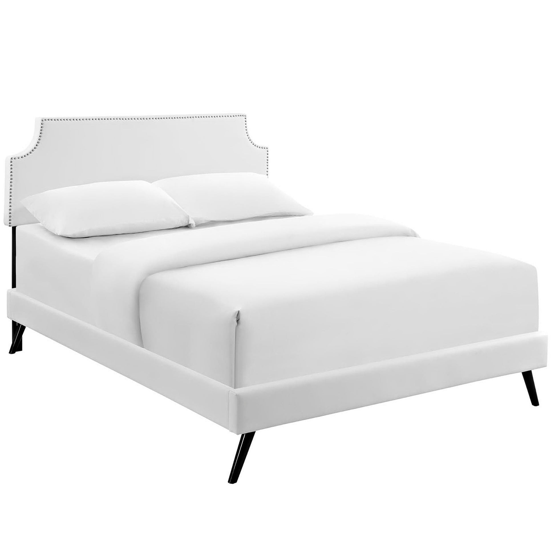 Laura Fabric Platform Bed with Round Splayed Legs - White