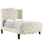 Violette Tufted Wingback Performance Velvet Queen Platform Bed - Ivory