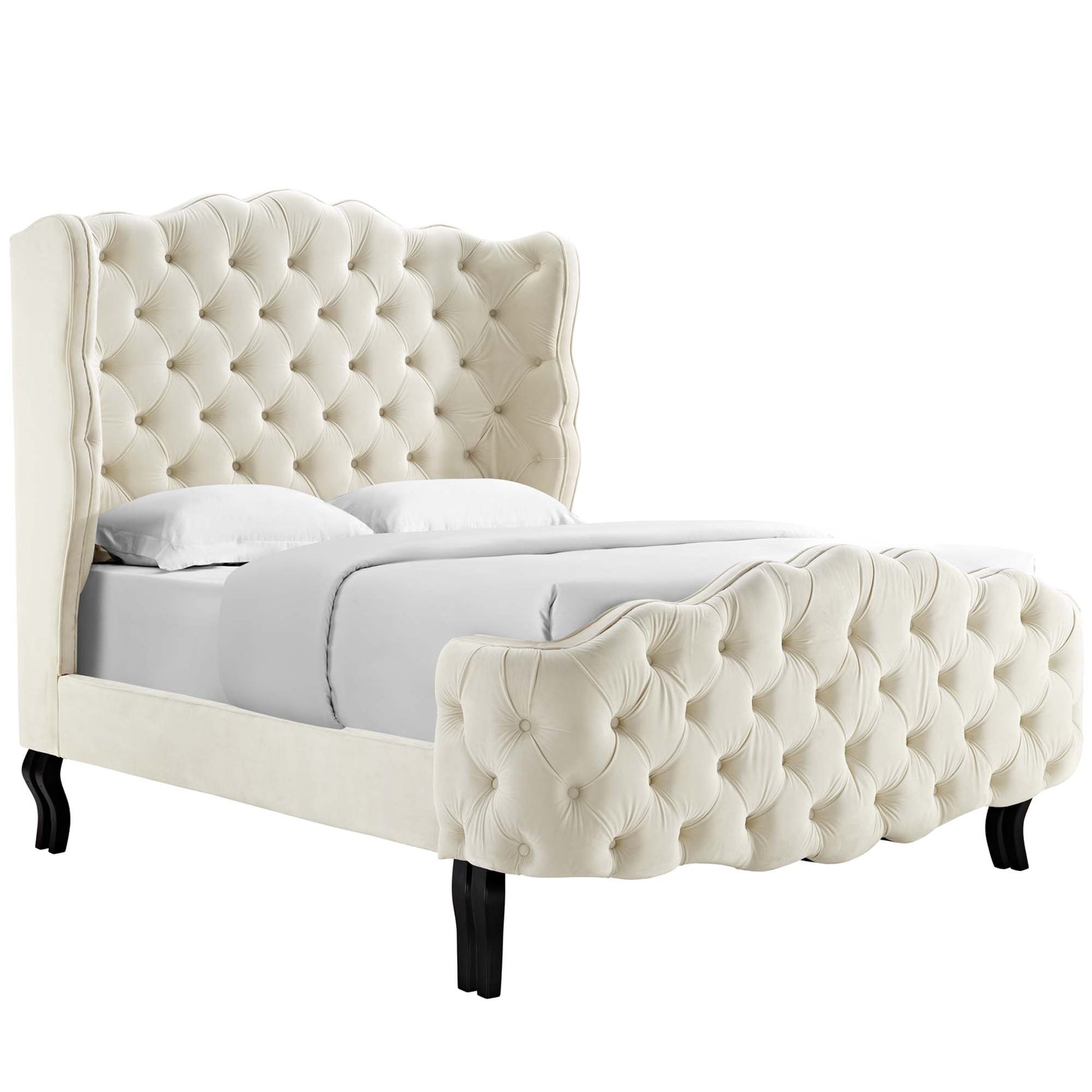 Violette Tufted Wingback Performance Velvet Queen Platform Bed - Ivory