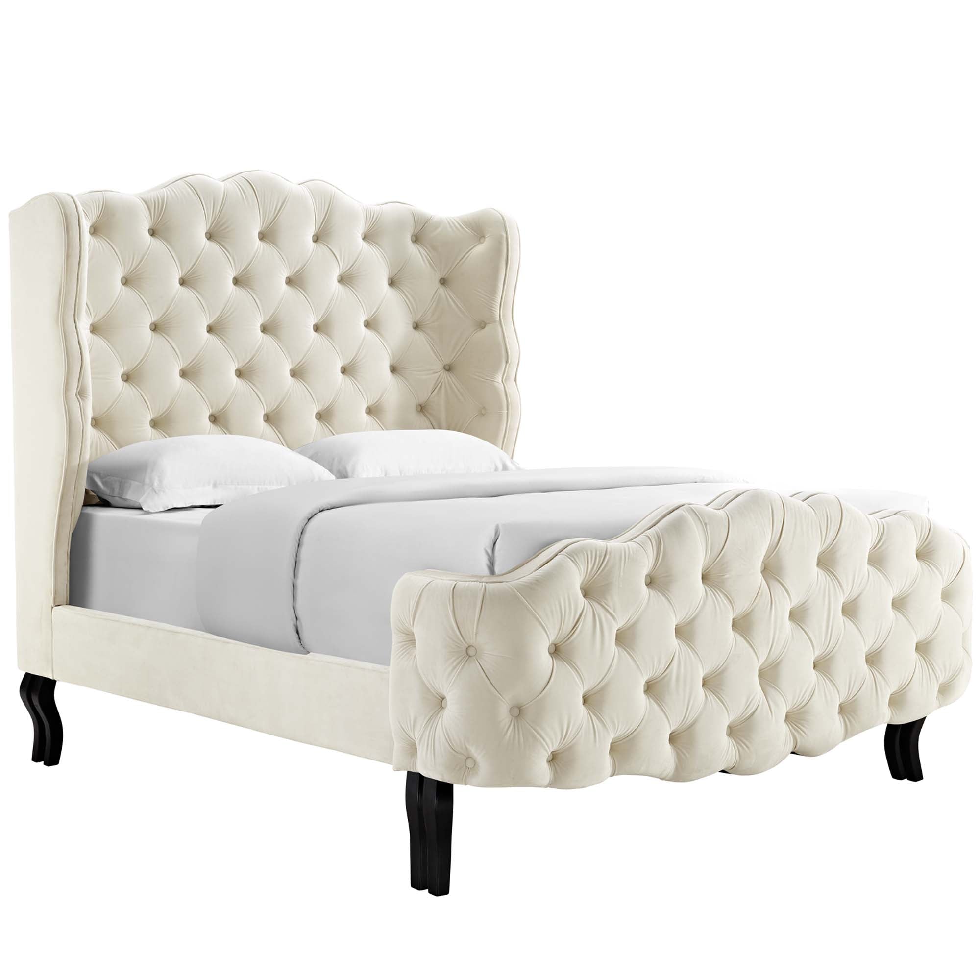 Violette Tufted Wingback Performance Velvet Queen Platform Bed - Ivory