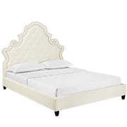 Valentina Tufted Nailhead Performance Velvet Platform Bed - Ivory