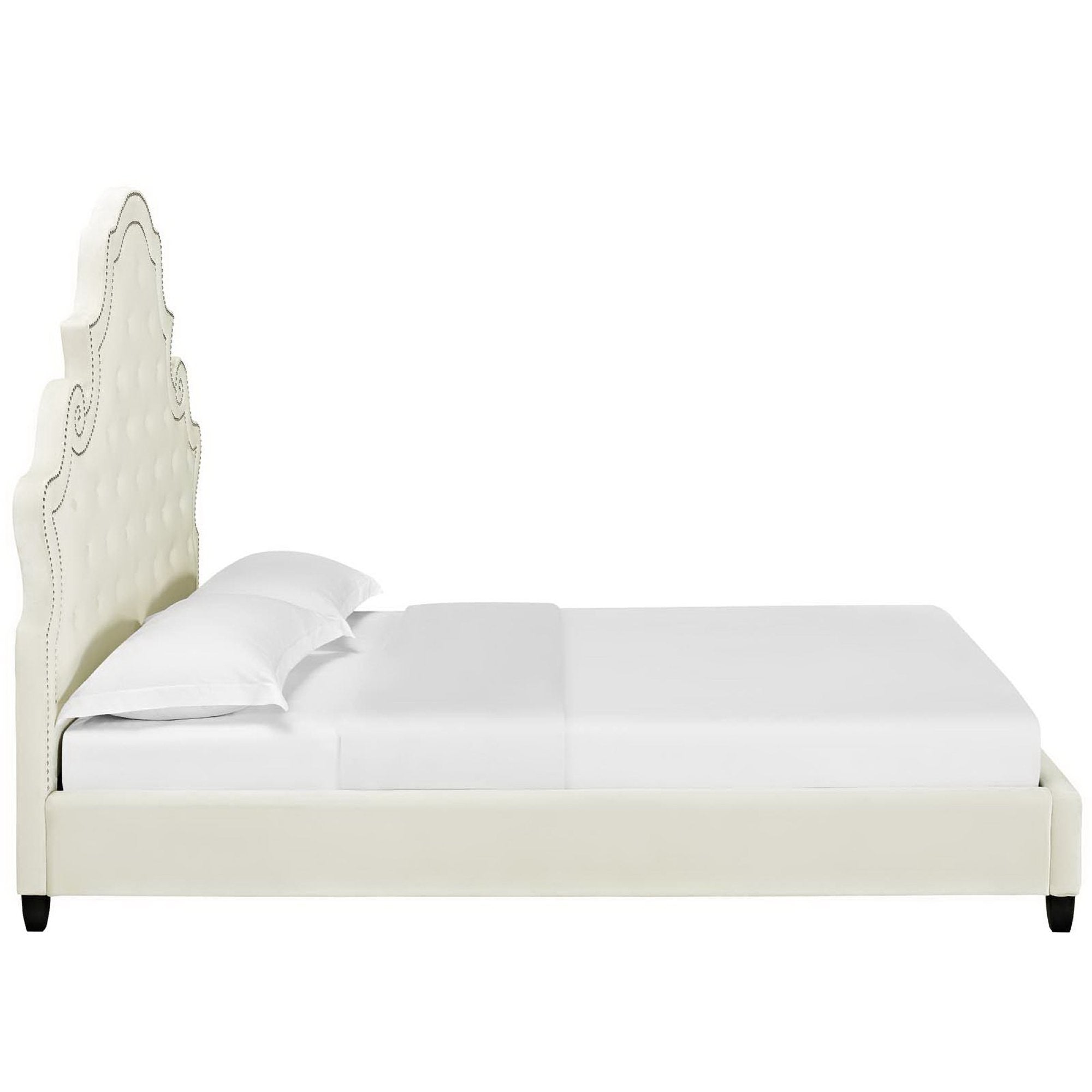Valentina Tufted Nailhead Performance Velvet Platform Bed - Navy