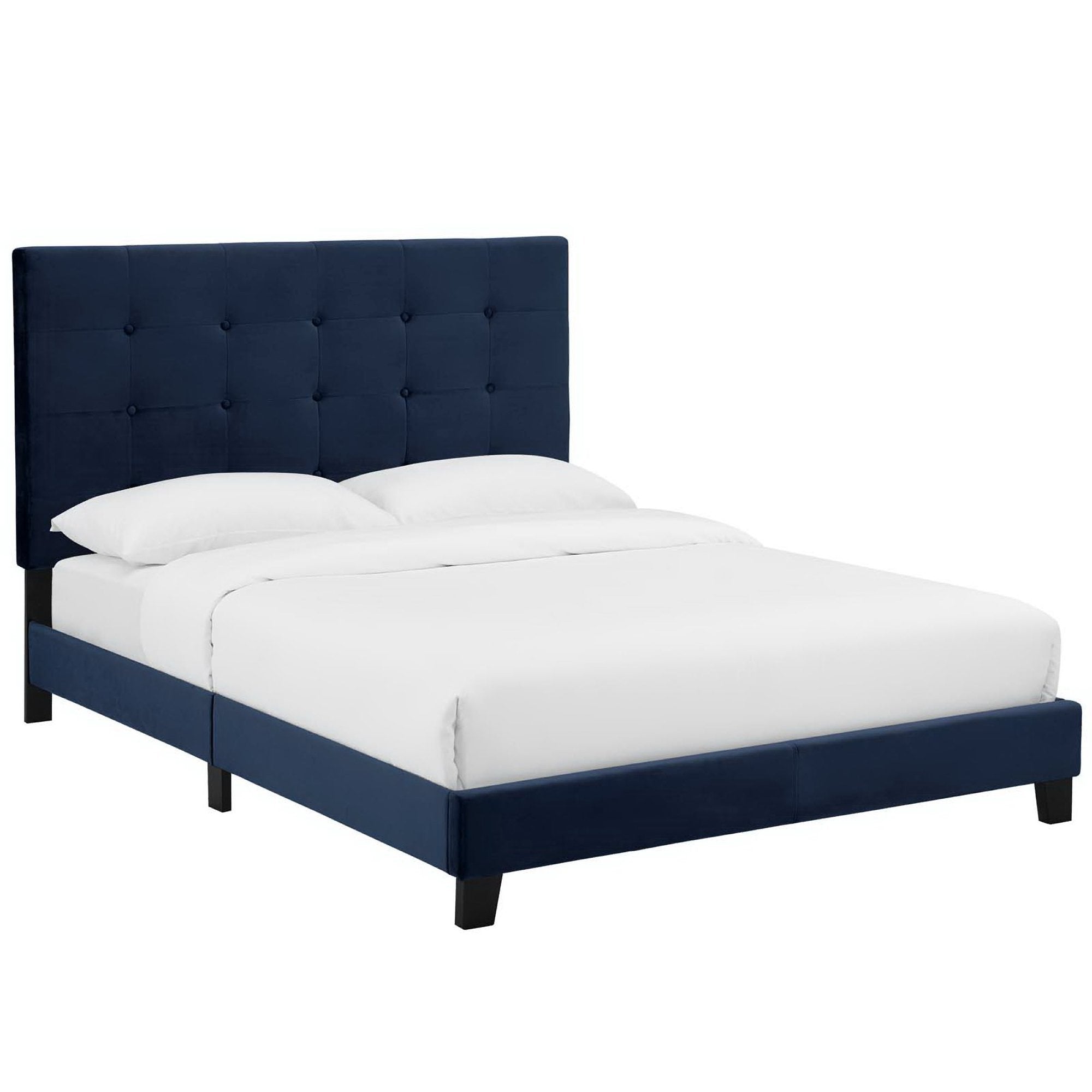 Melanie Tufted Button Upholstered Performance Velvet King Platform Bed - Midnight Blue