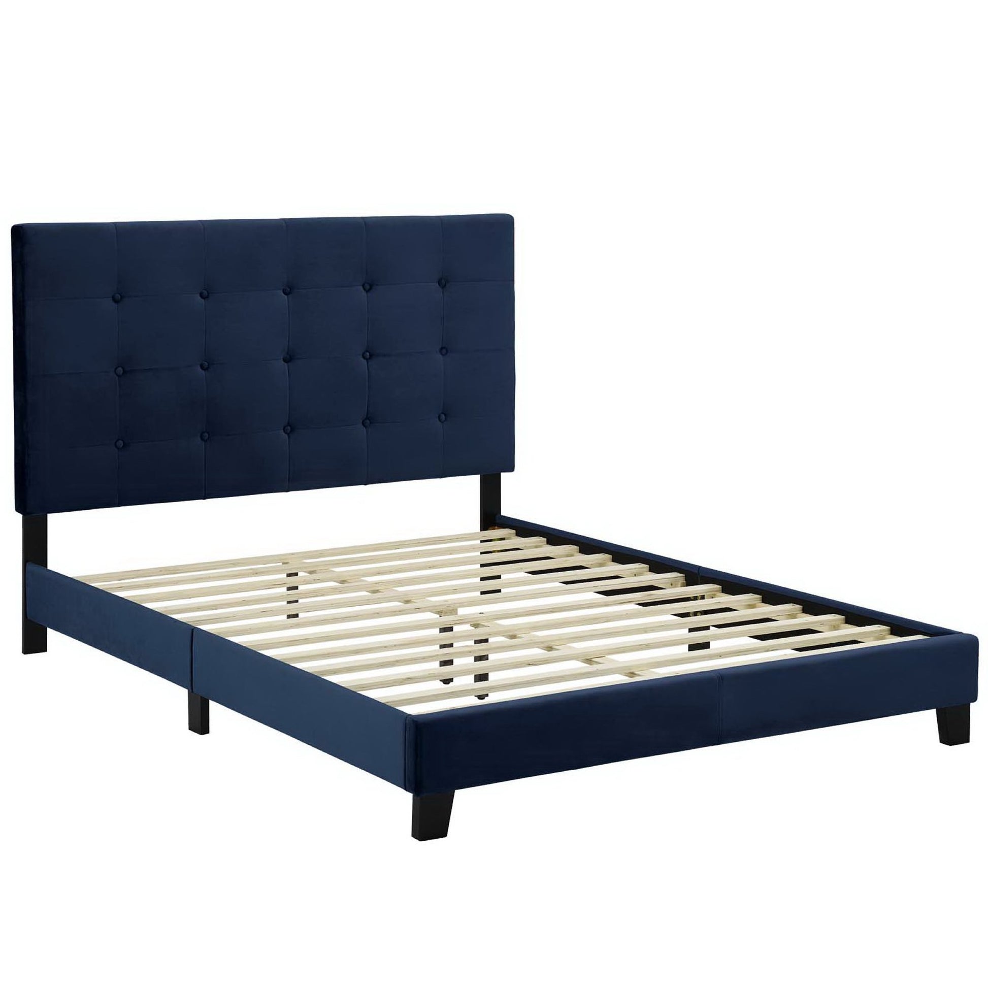 Melanie Tufted Button Upholstered Performance Velvet King Platform Bed - Sea Blue
