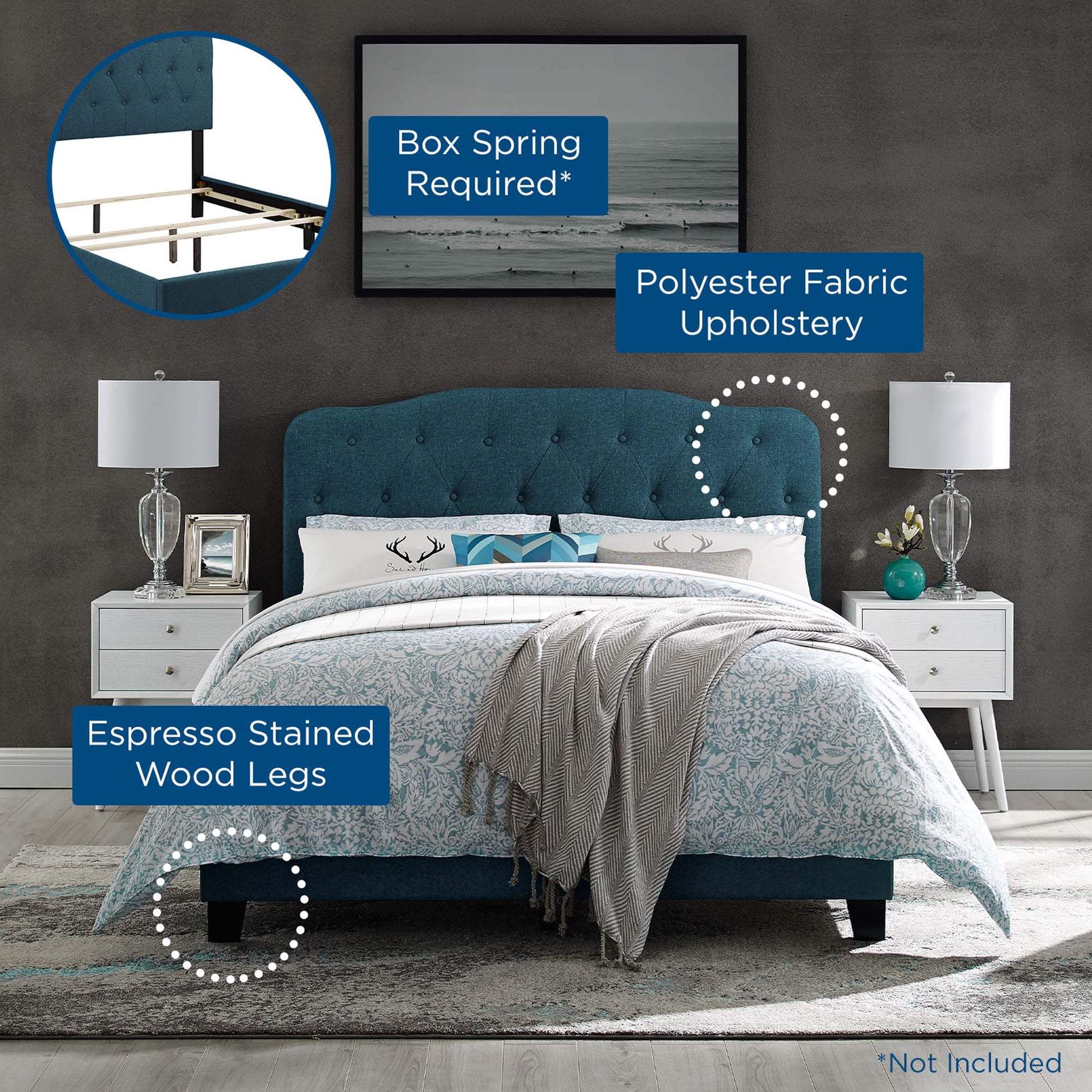 Amelia Upholstered Fabric Queen Bed