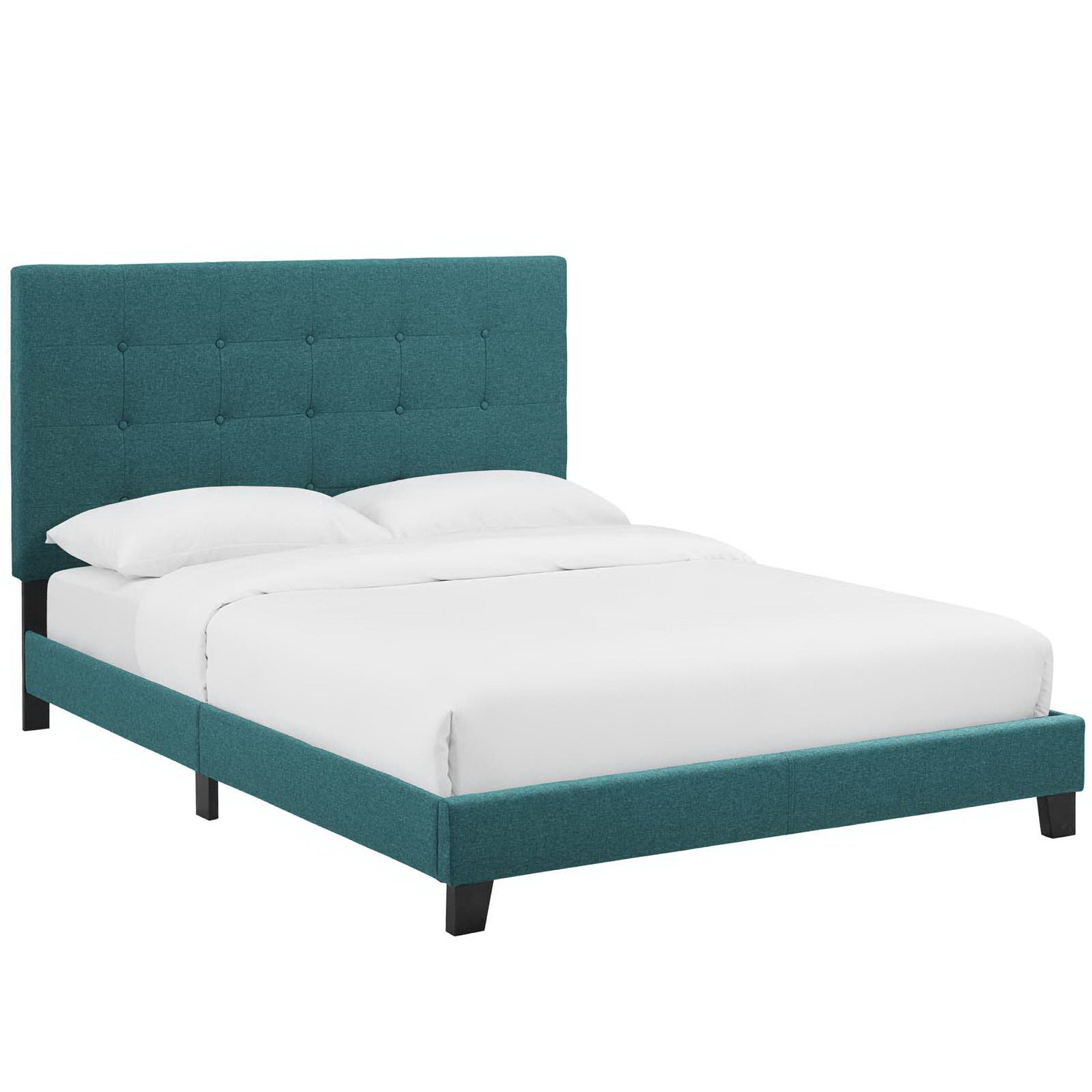 Melanie Tufted Button Upholstered Fabric Platform Bed - Teal