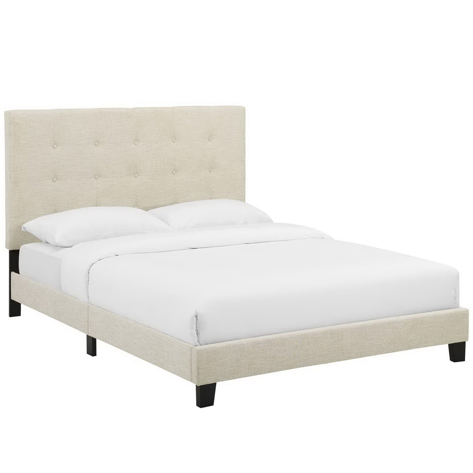 Melanie Tufted Button Upholstered Fabric Full Platform Bed - Beige