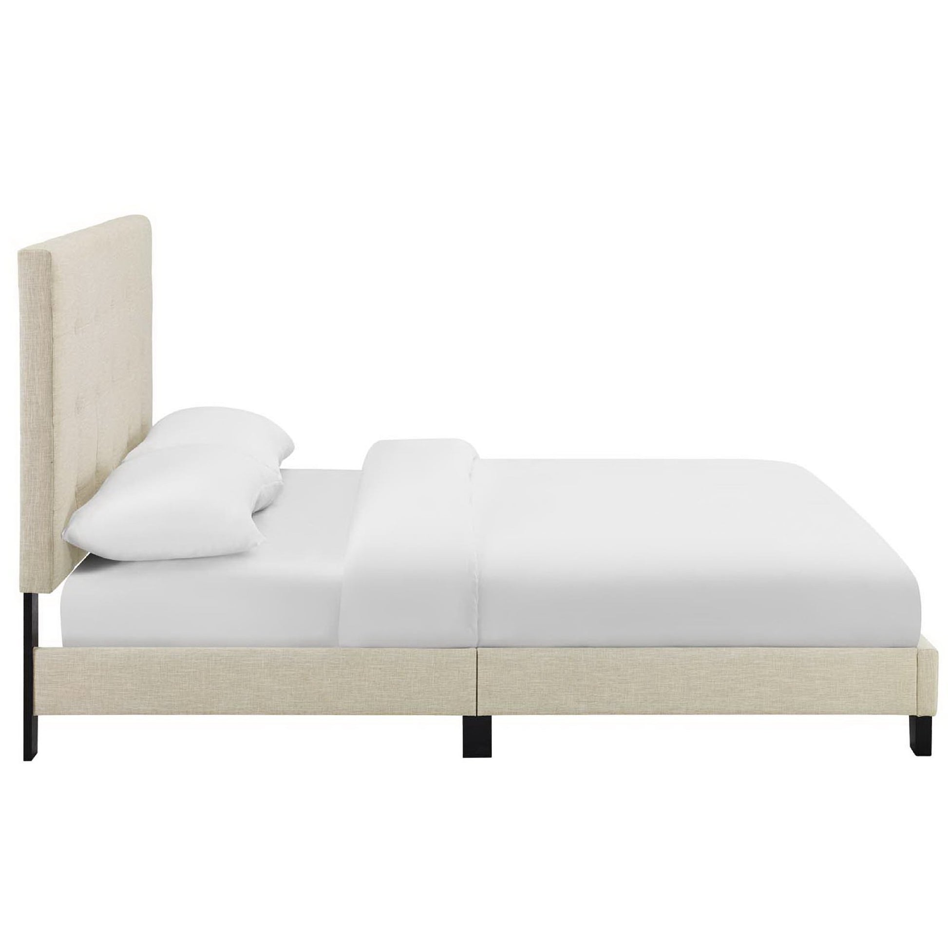 Melanie Tufted Button Upholstered Fabric Queen Platform Bed - White