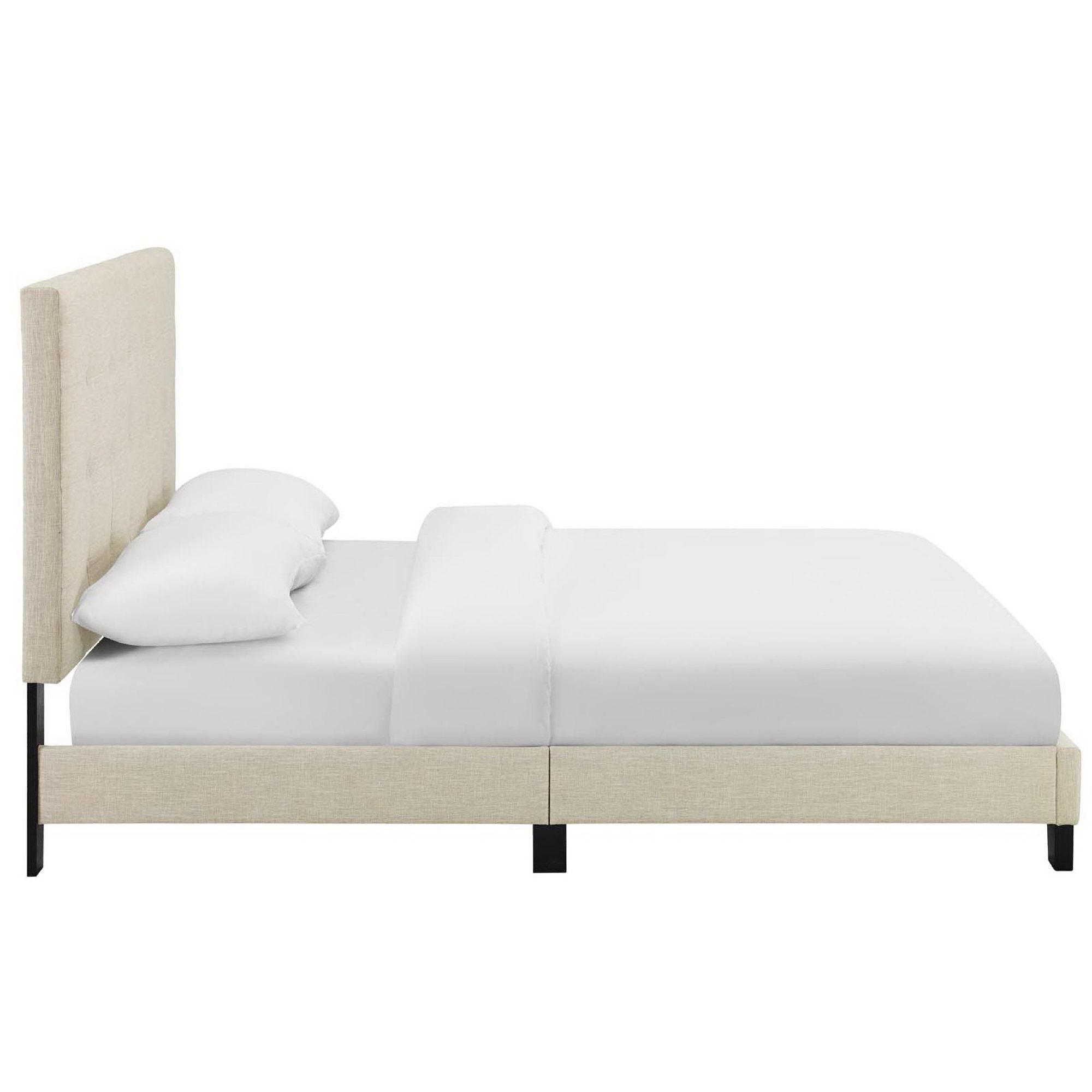 Melanie Tufted Button Upholstered Fabric Queen Platform Bed - White