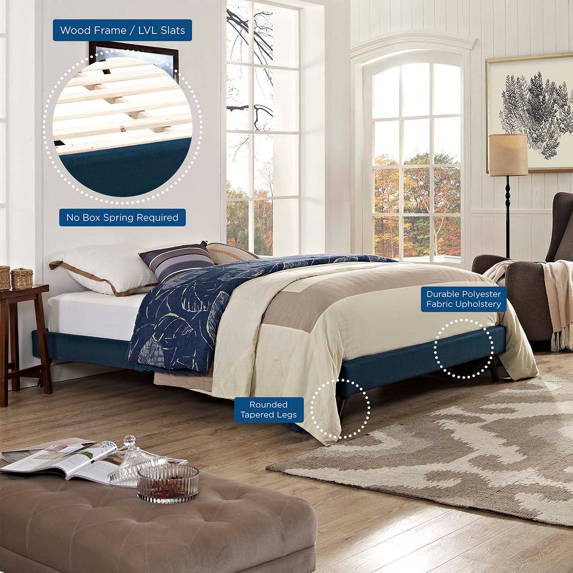 Loryn Fabric Queen Bed Frame with Round Splayed Legs