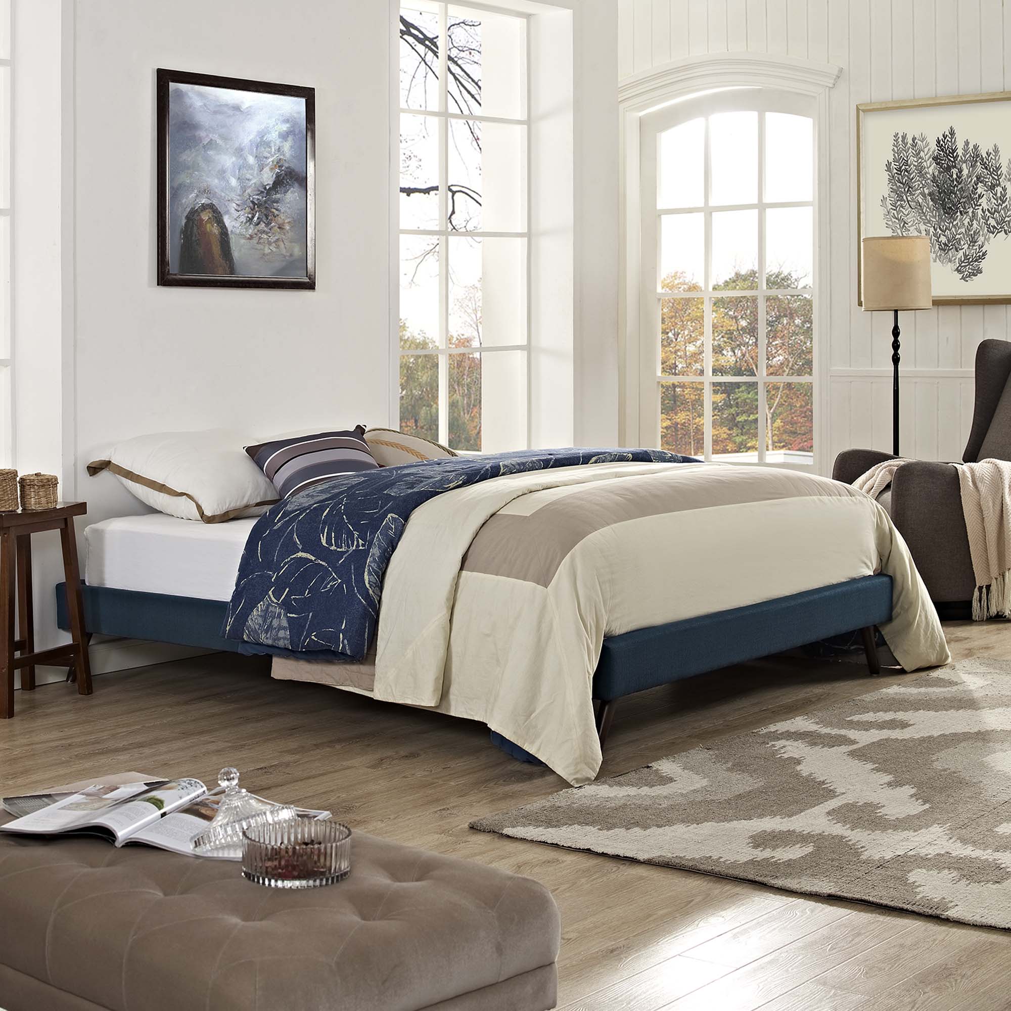 Loryn Fabric Queen Bed Frame with Round Splayed Legs