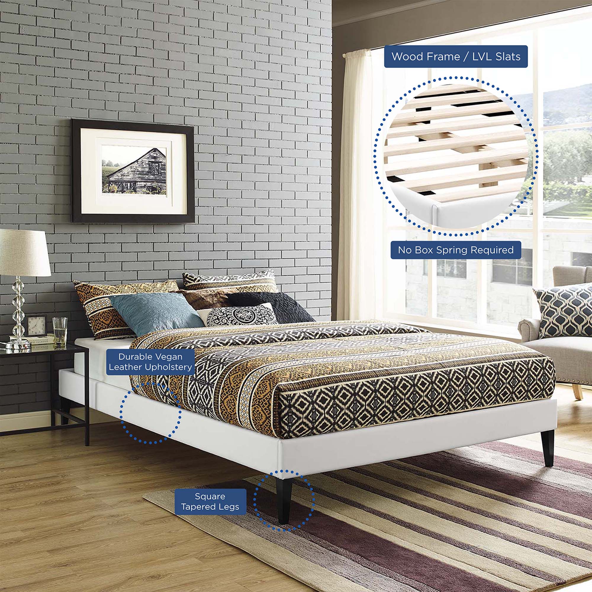 Tessie Vinyl Bed Frame with Squared Tapered Legs