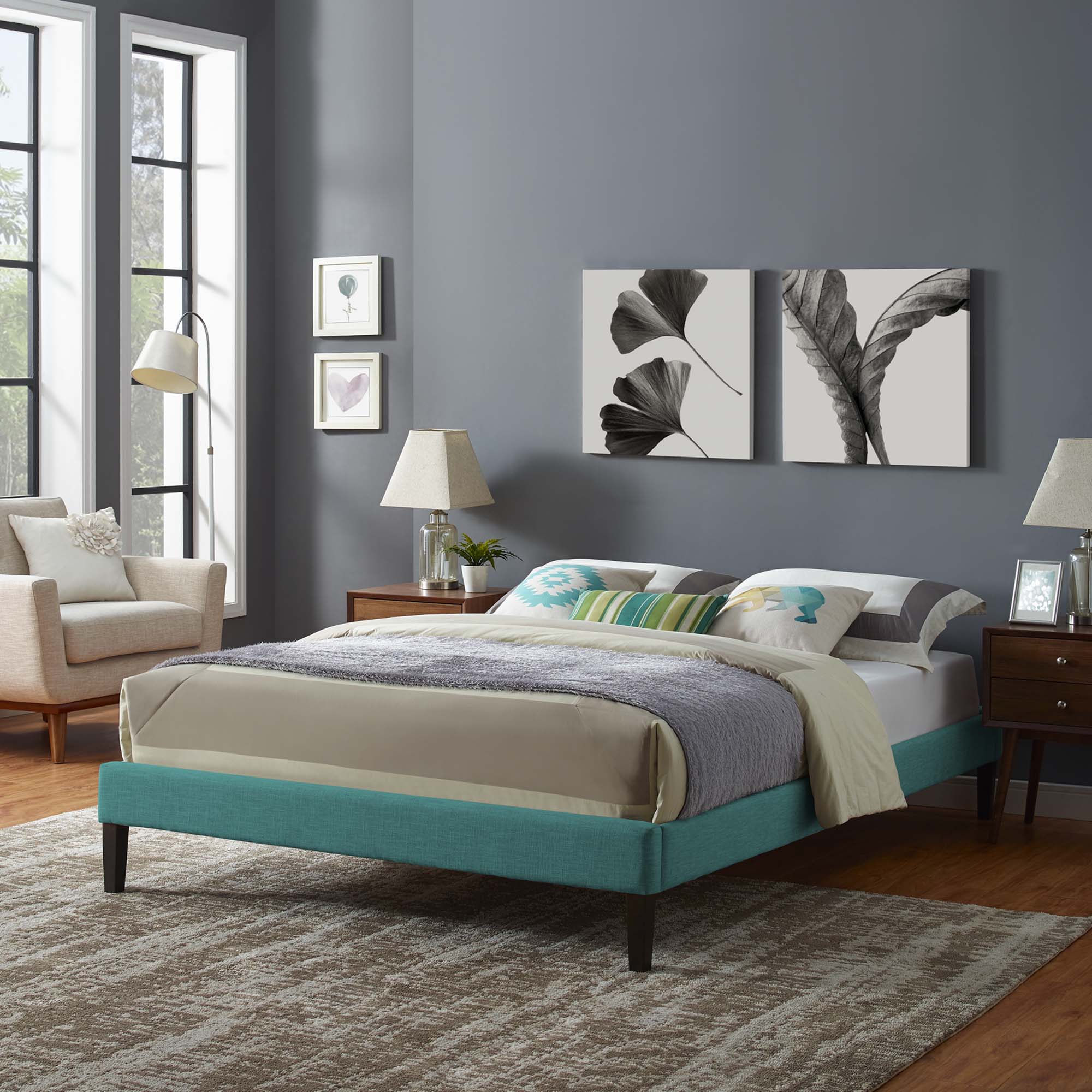 Tessie Fabric King Bed Frame with Squared Tapered Legs