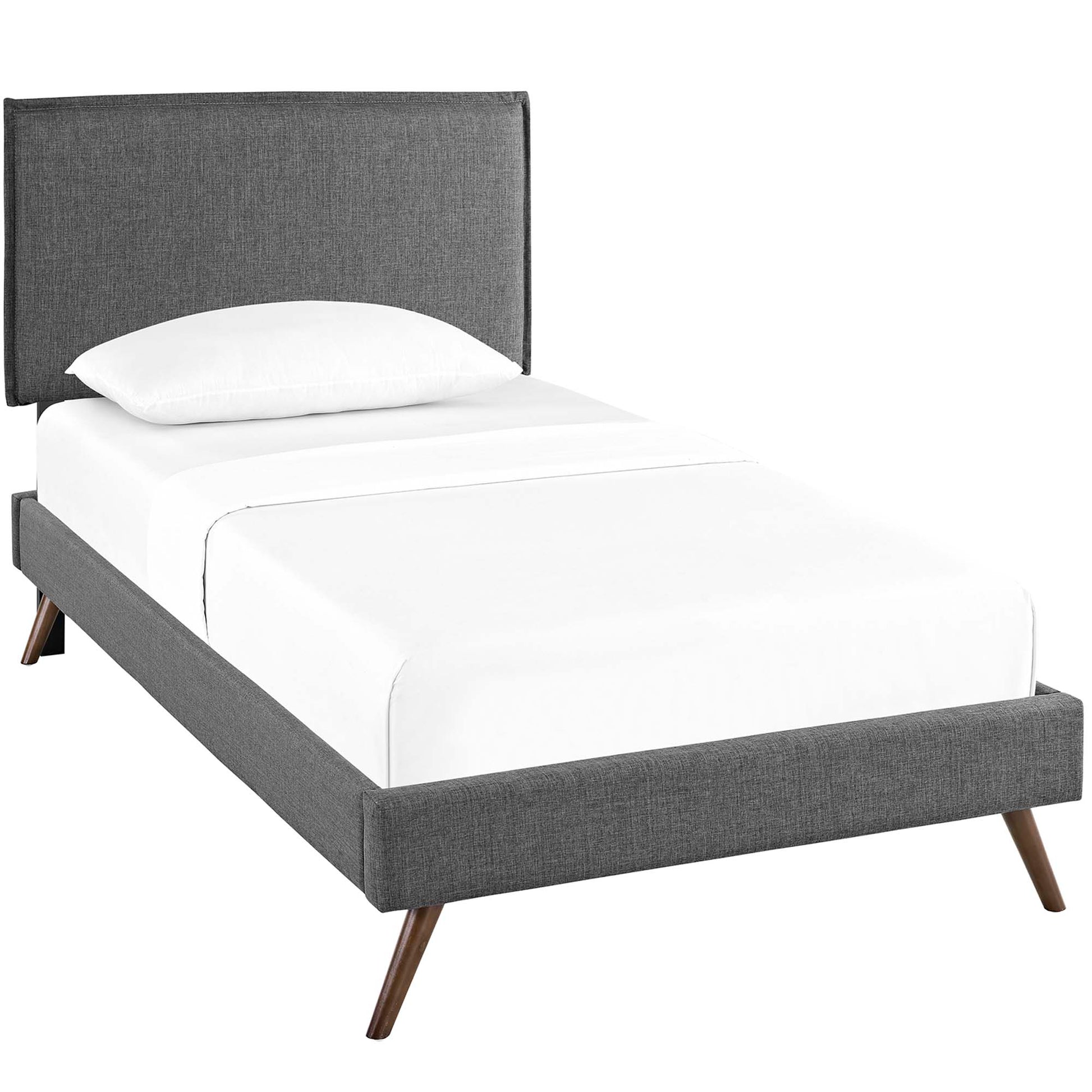 Amaris Fabric Twin Platform Bed with Round Splayed Legs - Gray