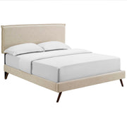 Amaris Fabric Platform Bed with Round Splayed Legs - Beige