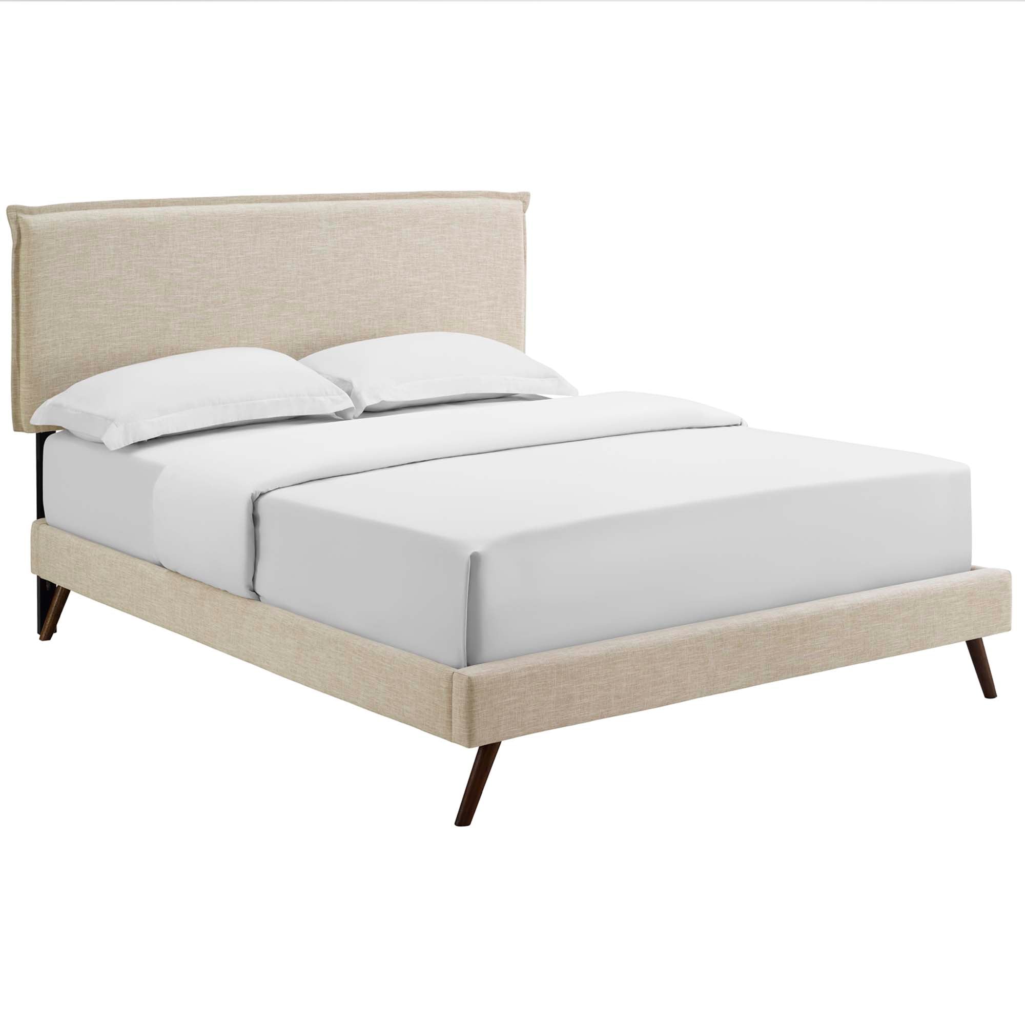Amaris Fabric Platform Bed with Round Splayed Legs - Beige