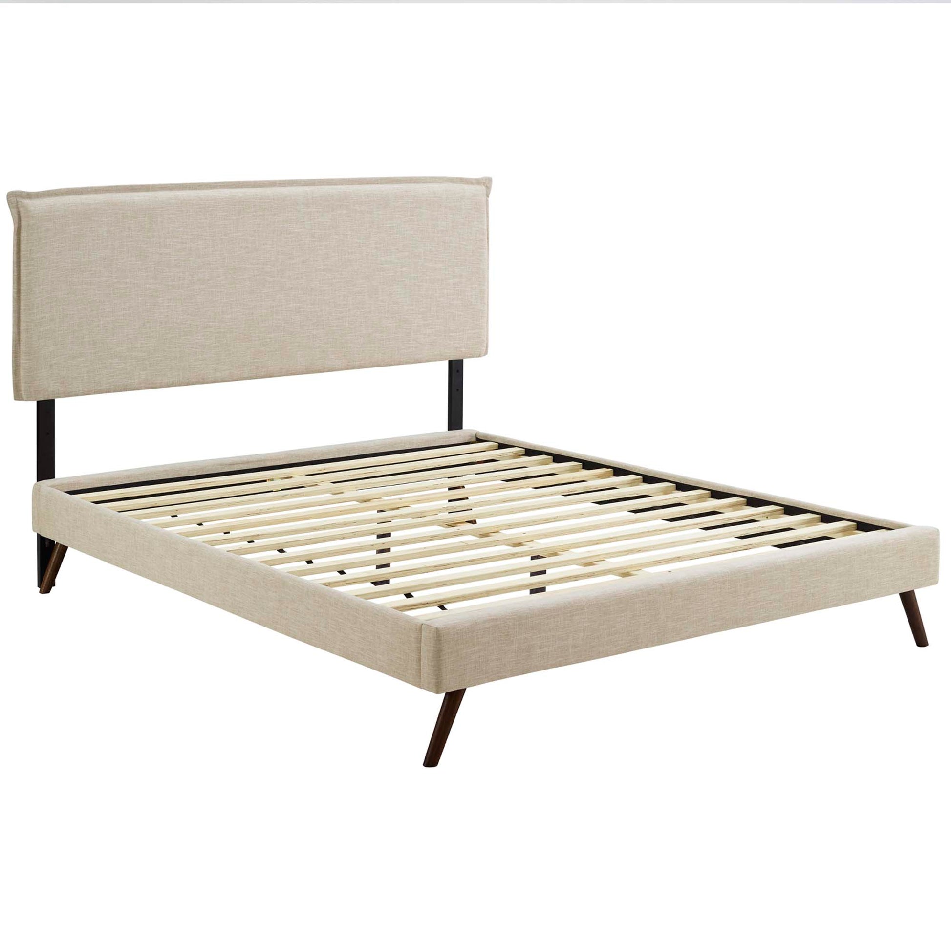Amaris Fabric Platform Bed with Round Splayed Legs - Gray