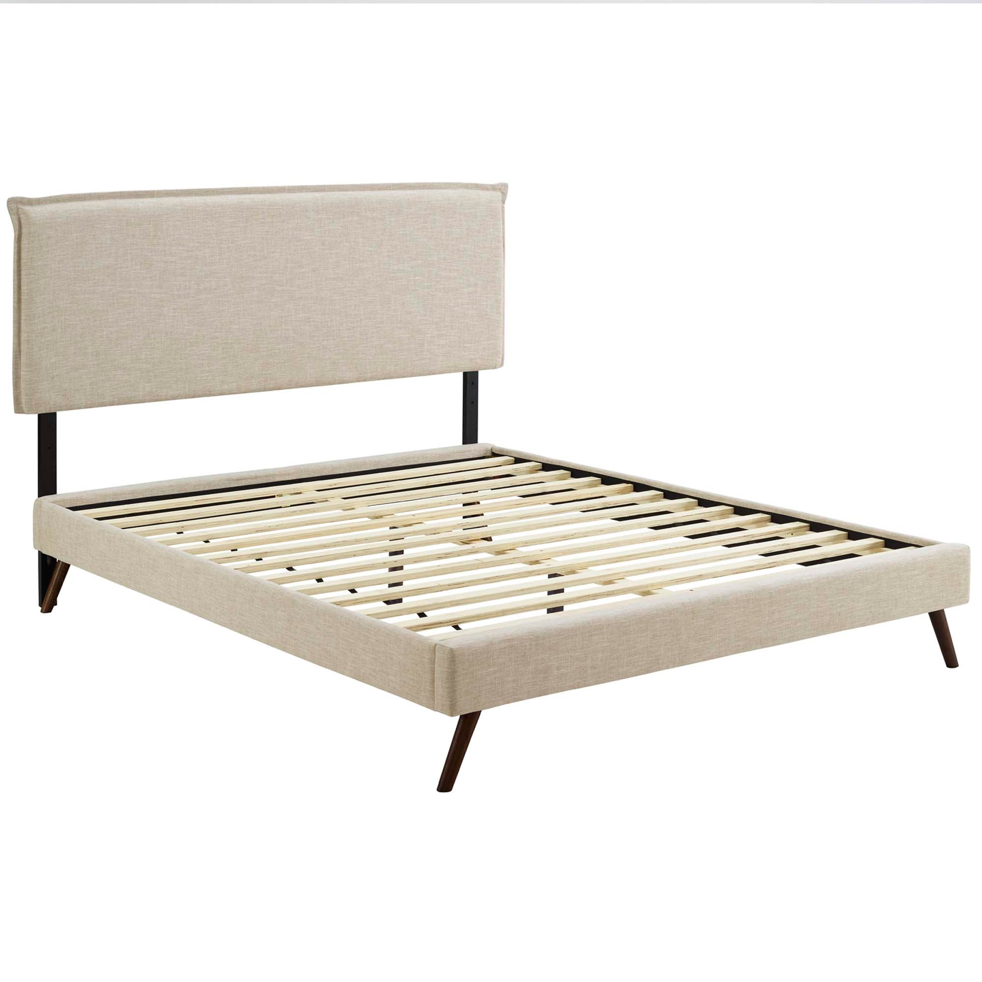 Amaris Fabric Platform Bed with Round Splayed Legs - Gray