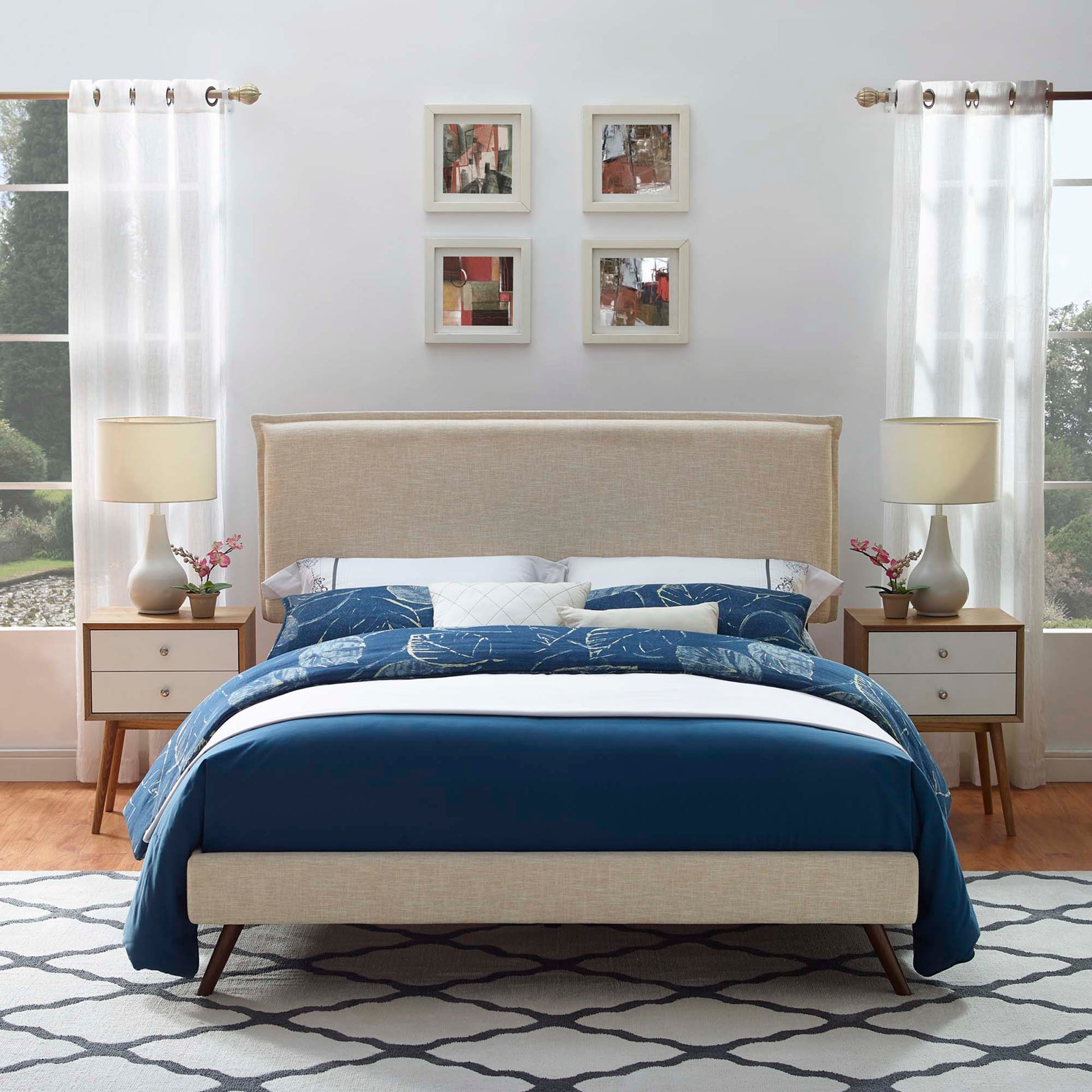 Amaris Fabric Platform Bed with Round Splayed Legs
