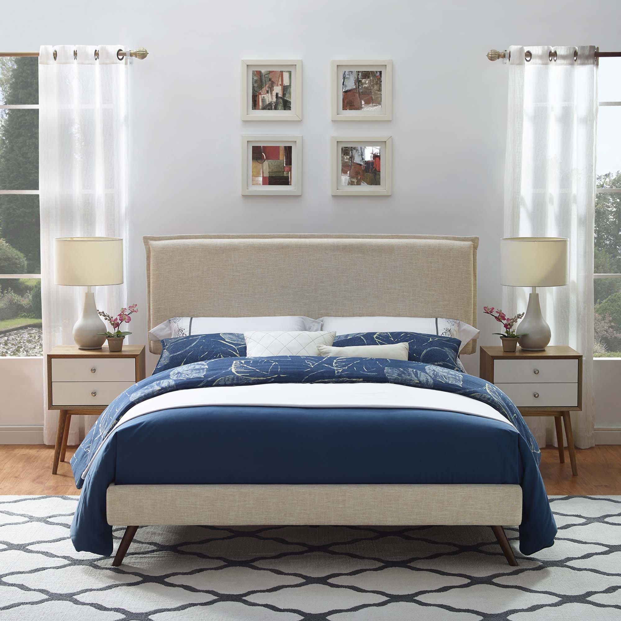 Amaris Fabric Platform Bed with Round Splayed Legs
