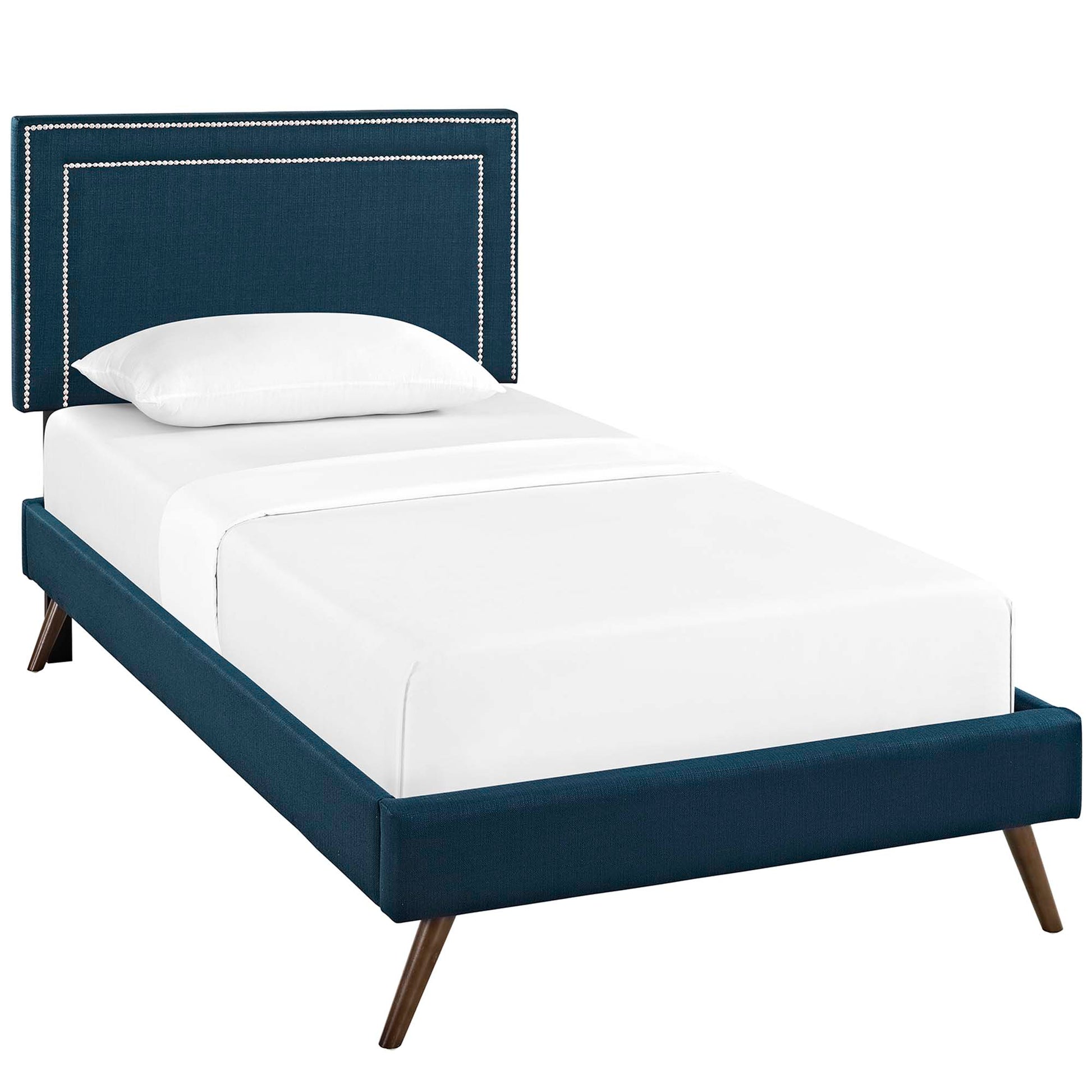 Virginia Fabric Twin Platform Bed with Round Splayed Legs - Azure