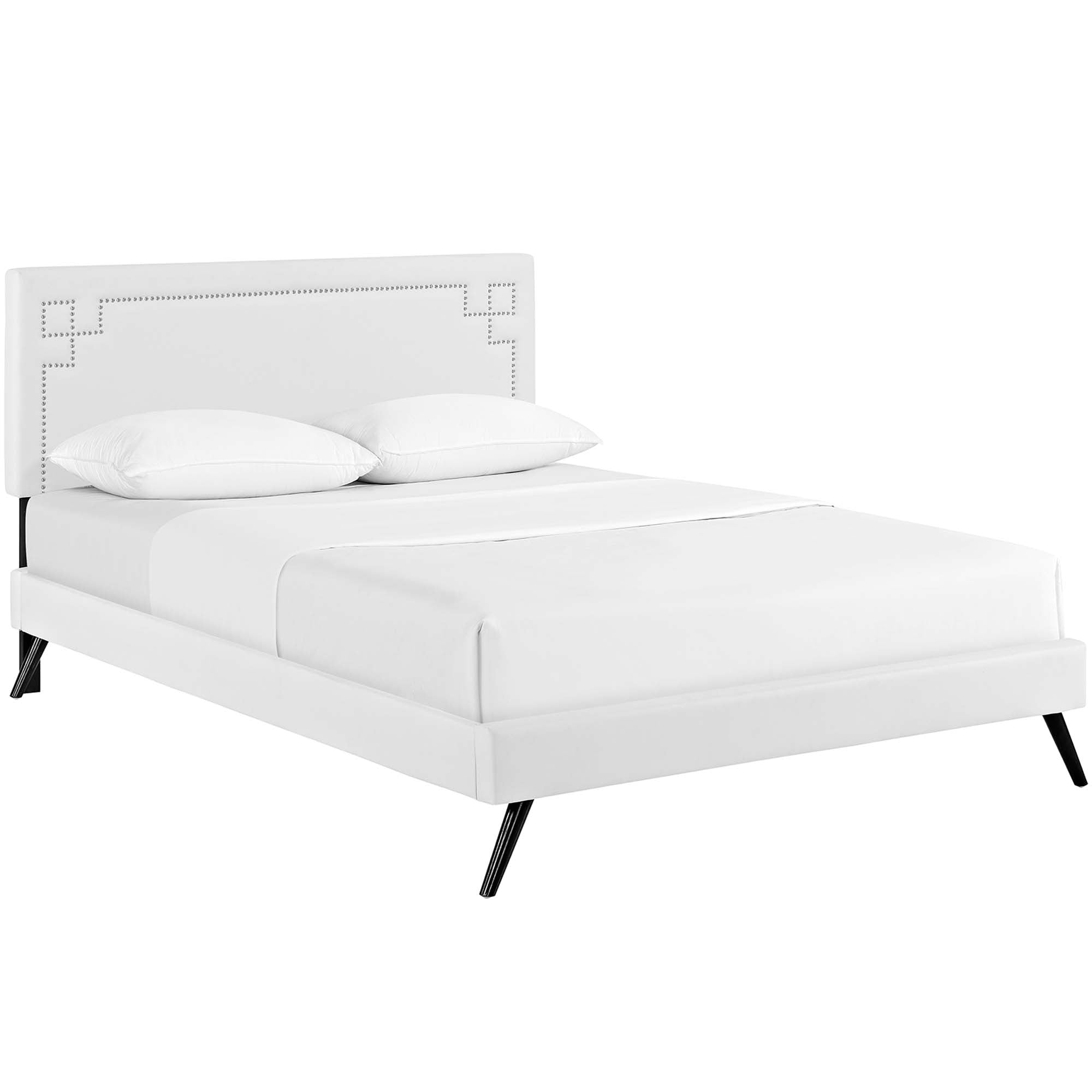 Ruthie Vinyl Platform Bed with Round Splayed Legs - White