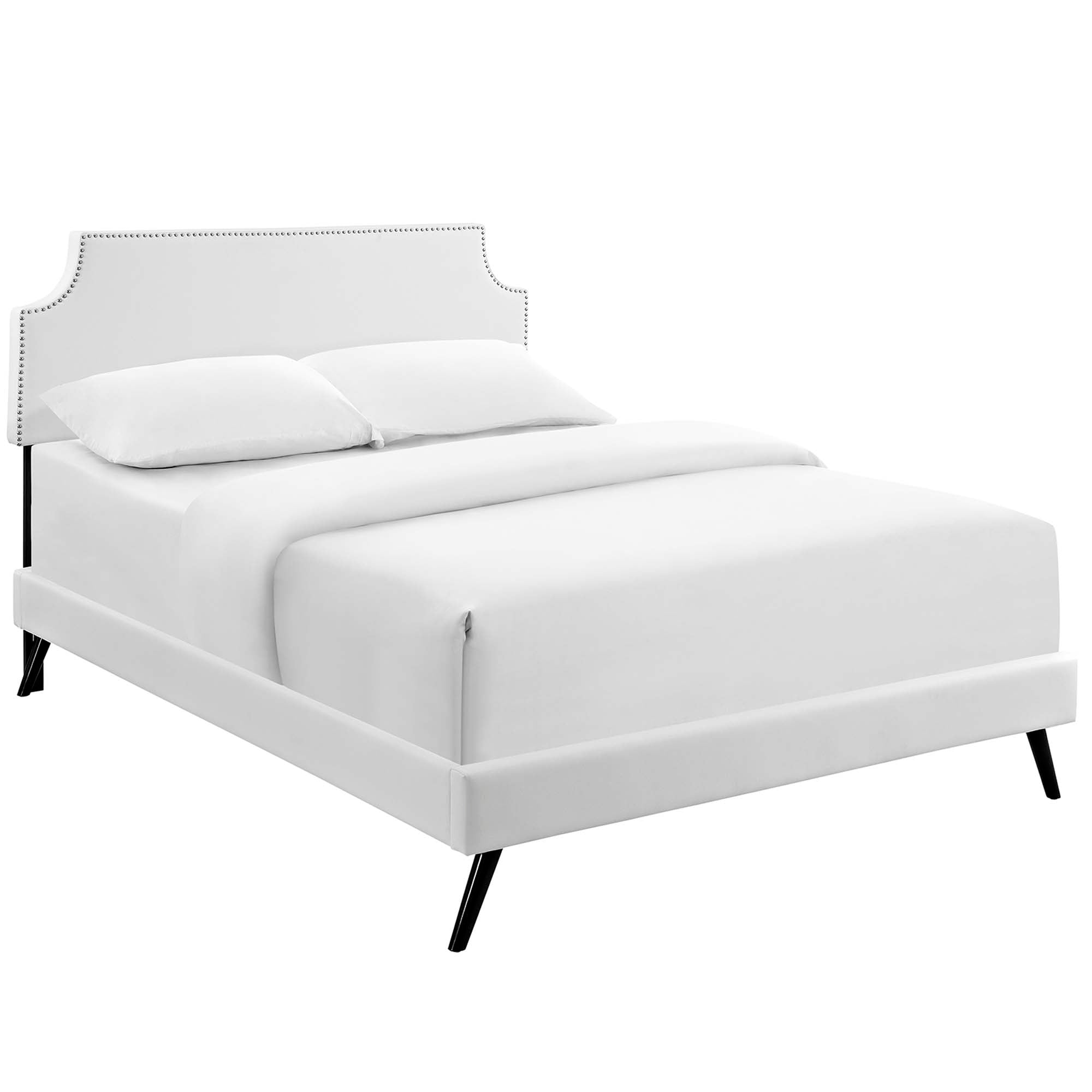 Corene Vinyl Platform Bed with Round Splayed Legs - White