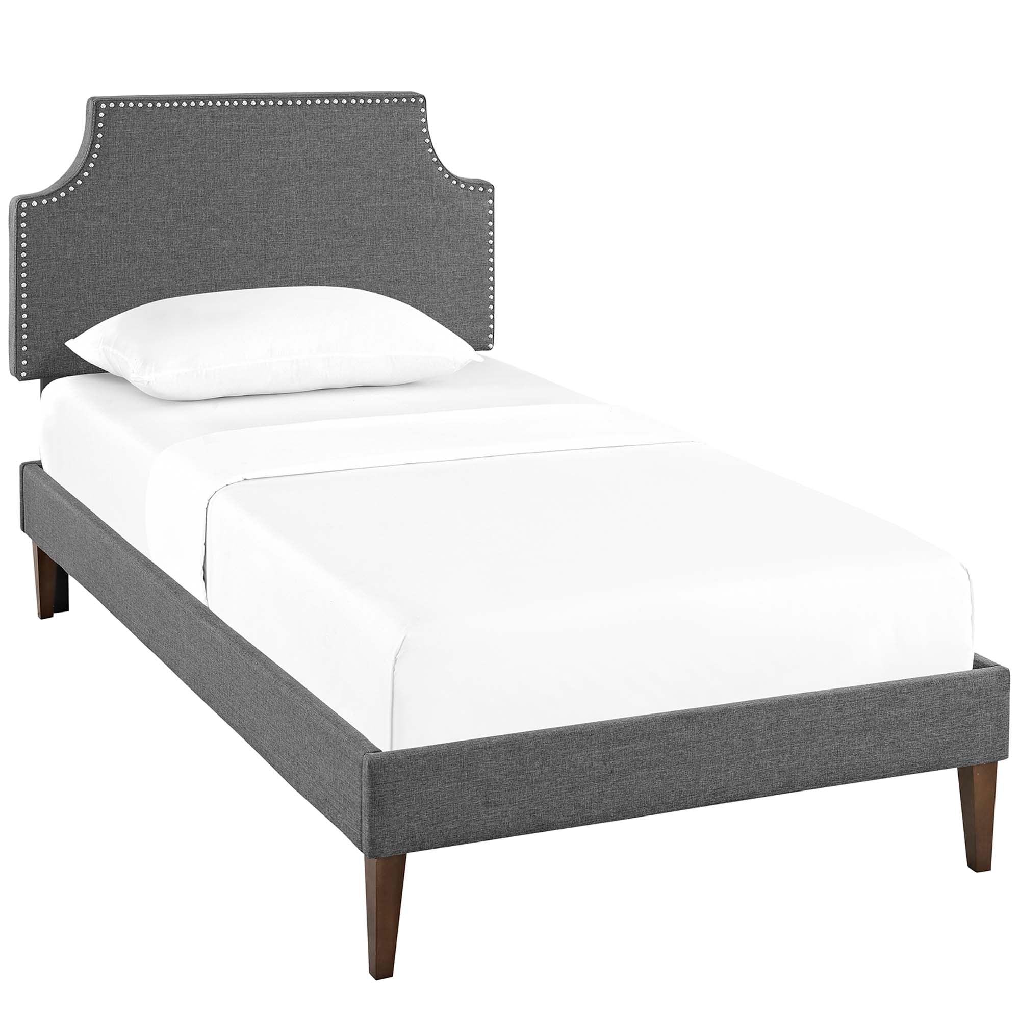 Corene Fabric Platform Bed with Squared Tapered Legs - Gray