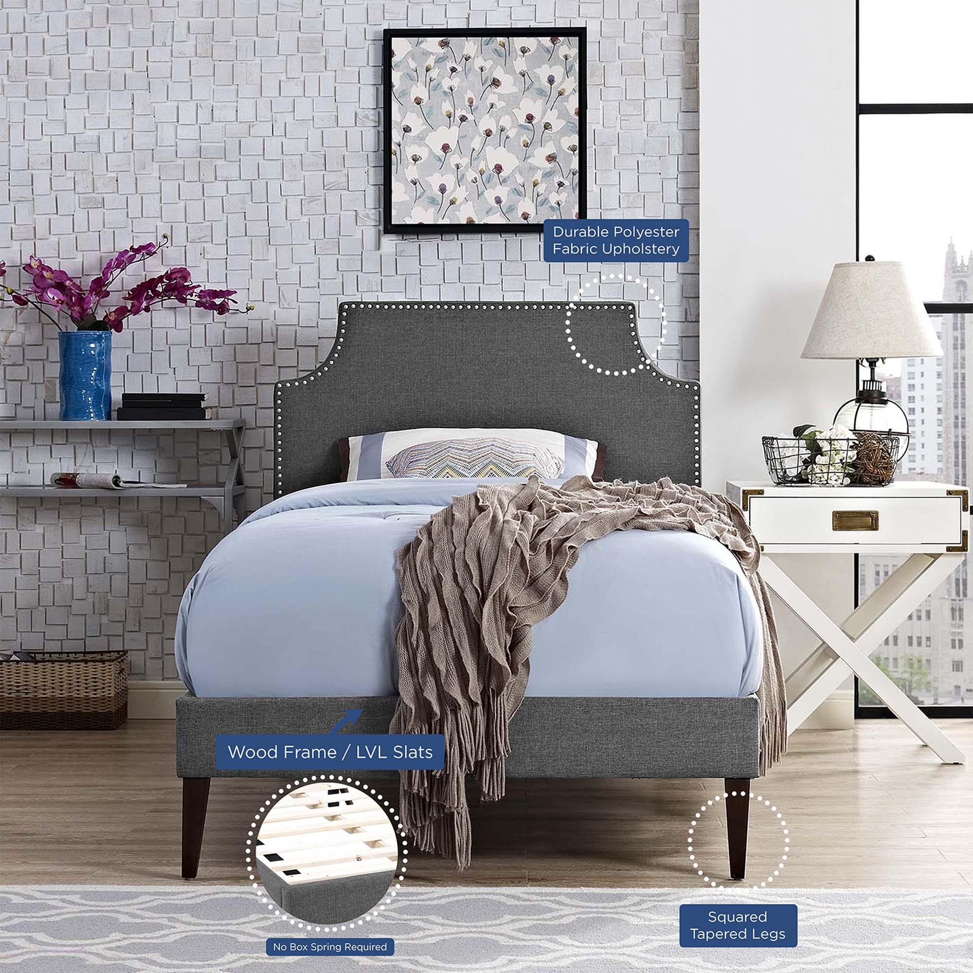 Corene Fabric Platform Bed with Squared Tapered Legs