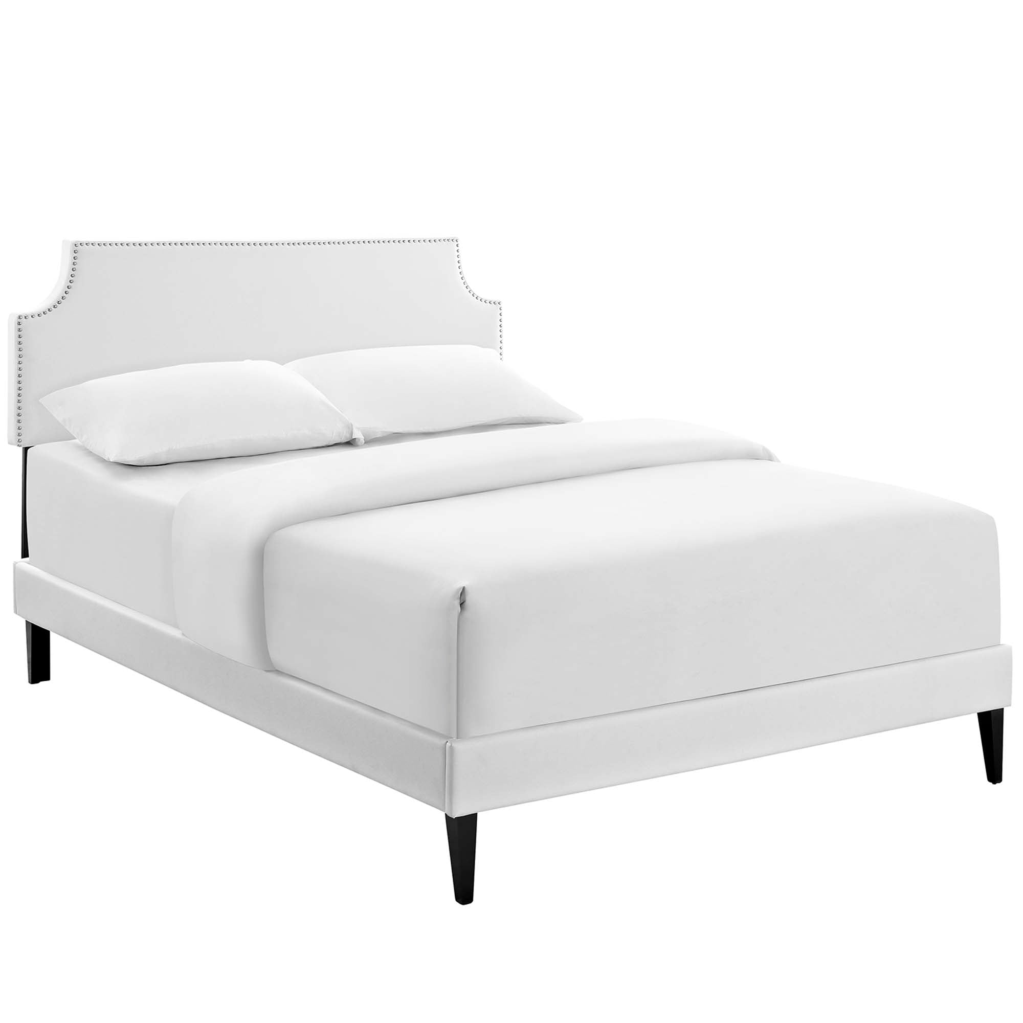 Corene Vinyl Platform Bed with Squared Tapered Legs - White
