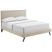 Macie Fabric Platform Bed with Round Splayed Legs - Beige
