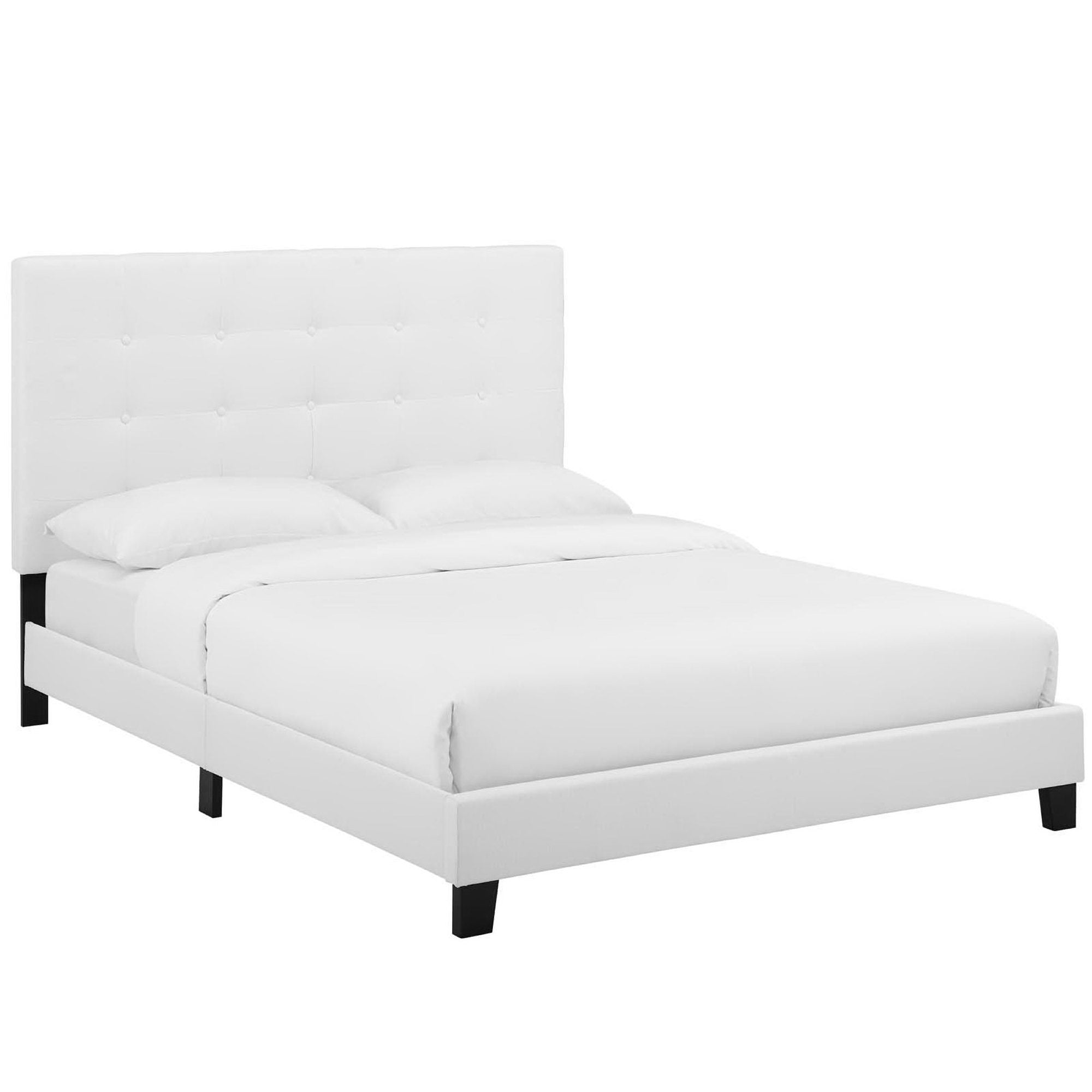 Melanie Tufted Button Upholstered Fabric King Platform Bed - White