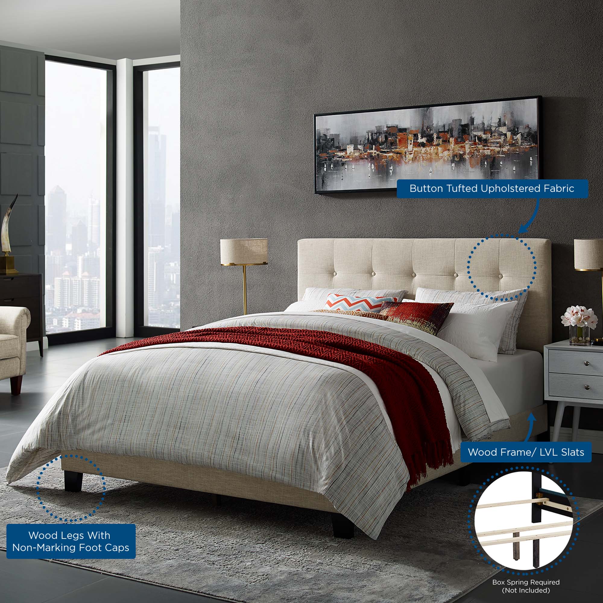 Amira Upholstered Fabric King Bed