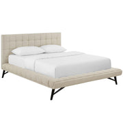 Julia Biscuit Tufted Upholstered Fabric Queen Platform Bed - Beige