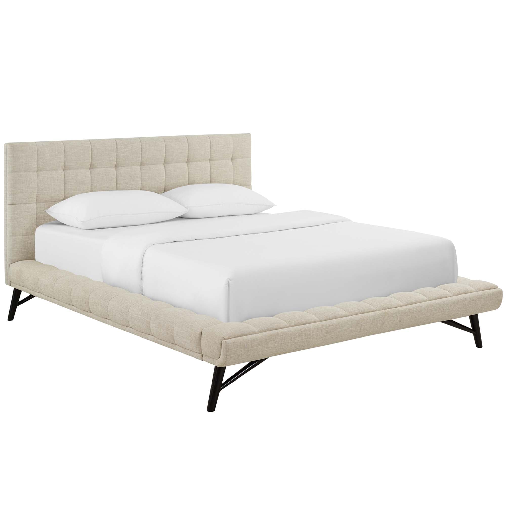 Julia Biscuit Tufted Upholstered Fabric Queen Platform Bed - Beige