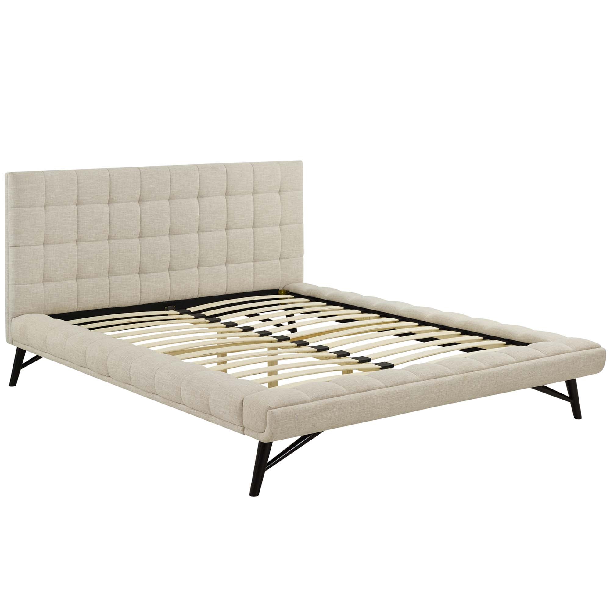 Julia Biscuit Tufted Upholstered Fabric Queen Platform Bed - Blue