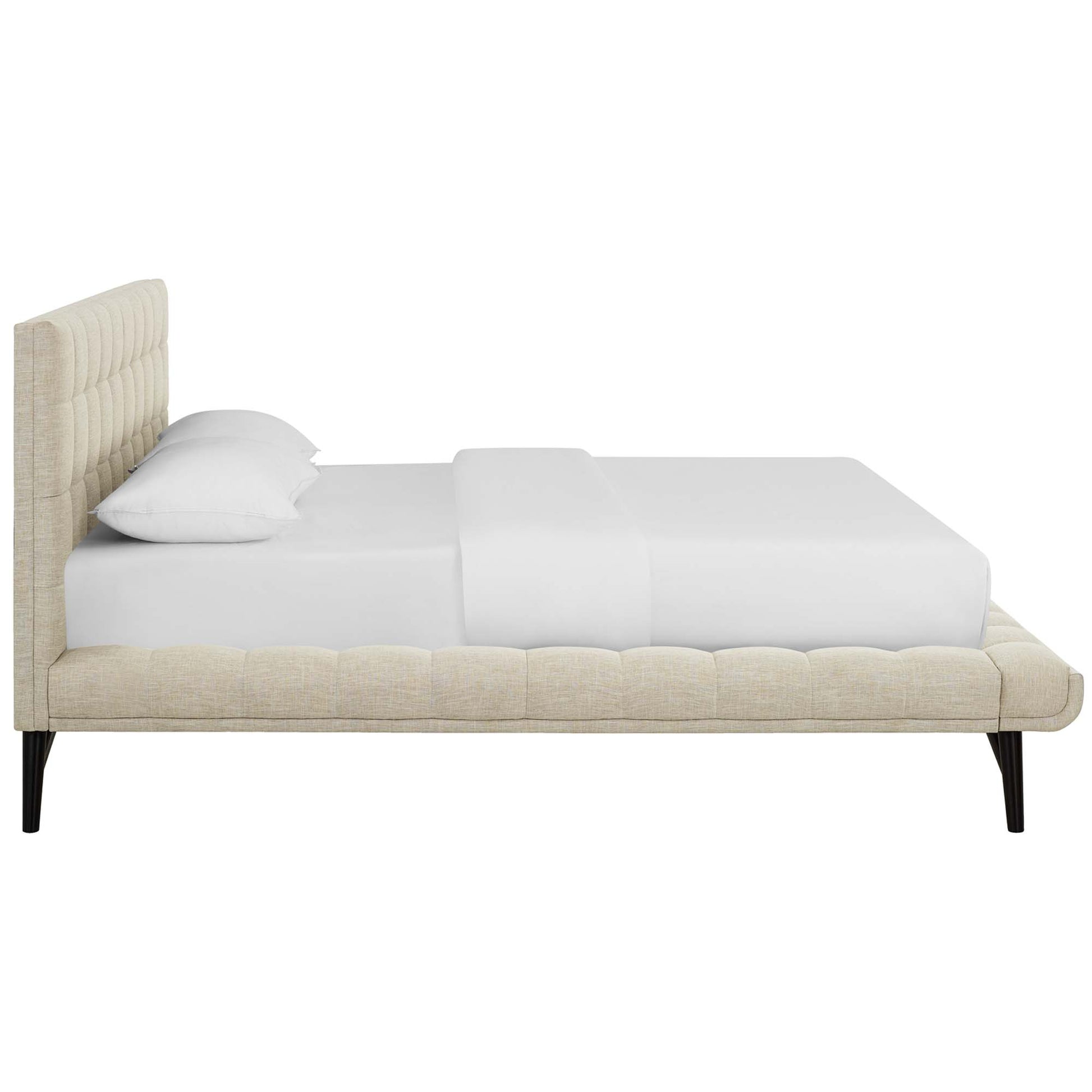 Julia Biscuit Tufted Upholstered Fabric Queen Platform Bed - Ivory