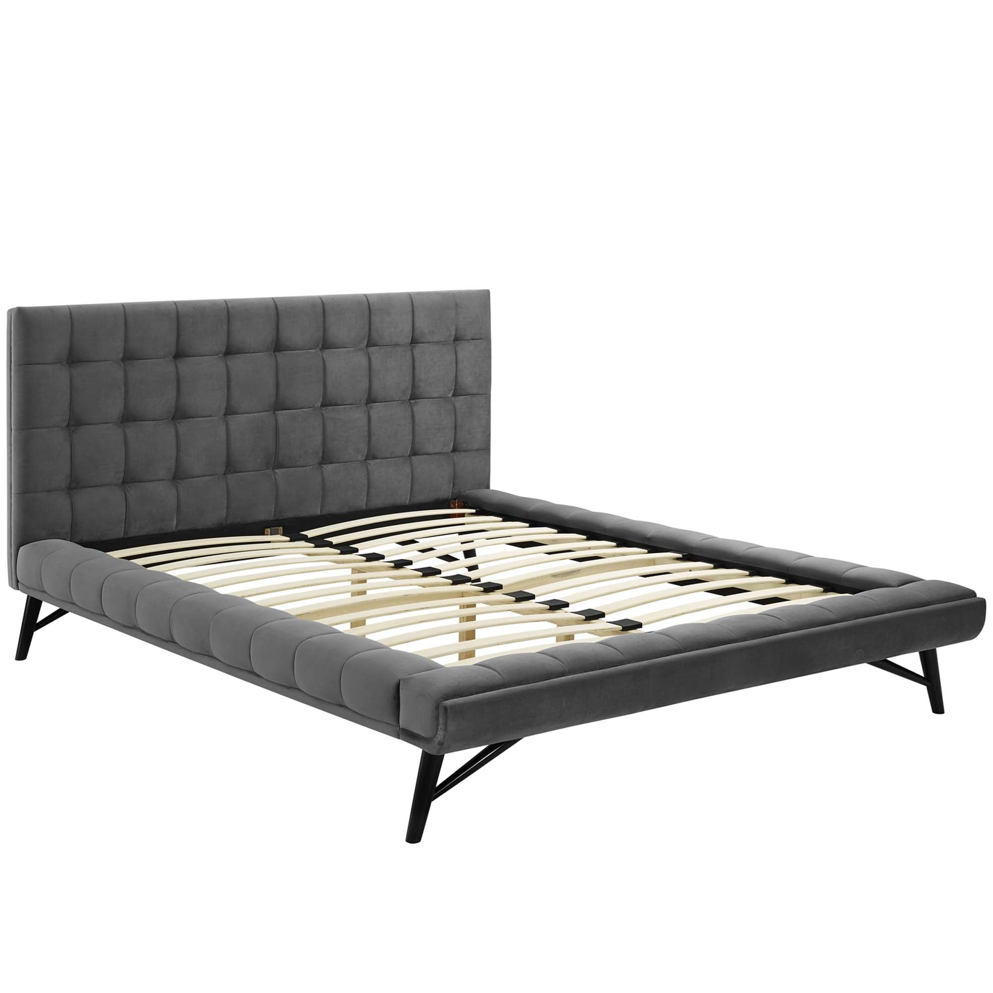 Julia Biscuit Tufted Performance Velvet Platform Bed - Navy