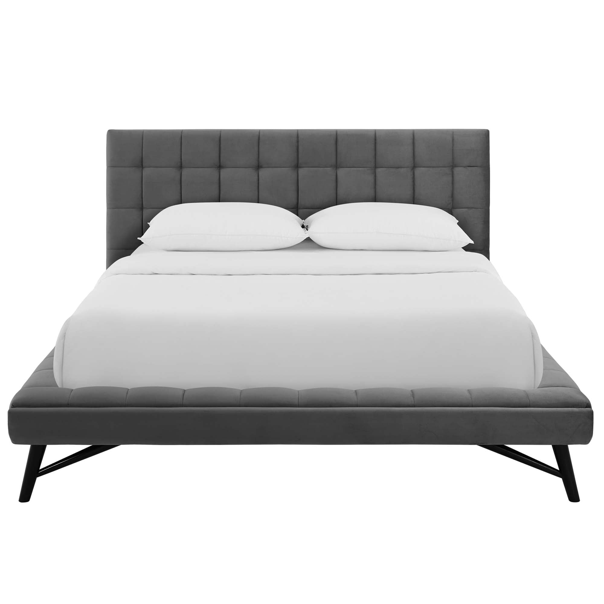 Julia Biscuit Tufted Performance Velvet Platform Bed - White