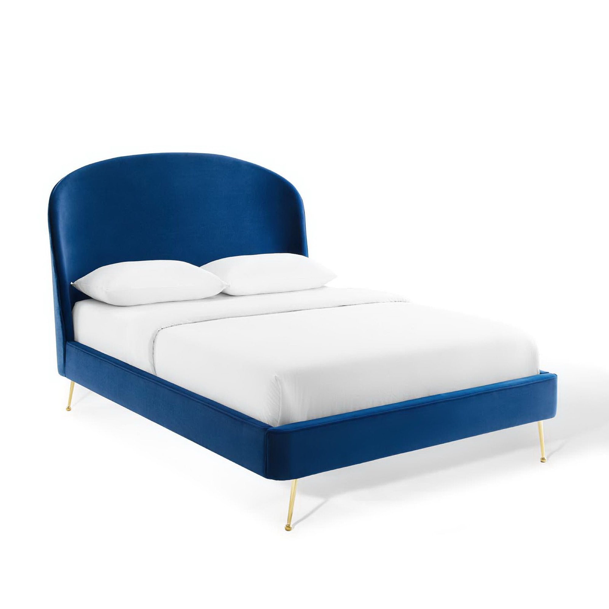 Mira Upholstered Performance Velvet Queen Platform Bed - Navy