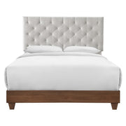 Rhiannon Diamond Tufted Upholstered Fabric Bed - Walnut Beige